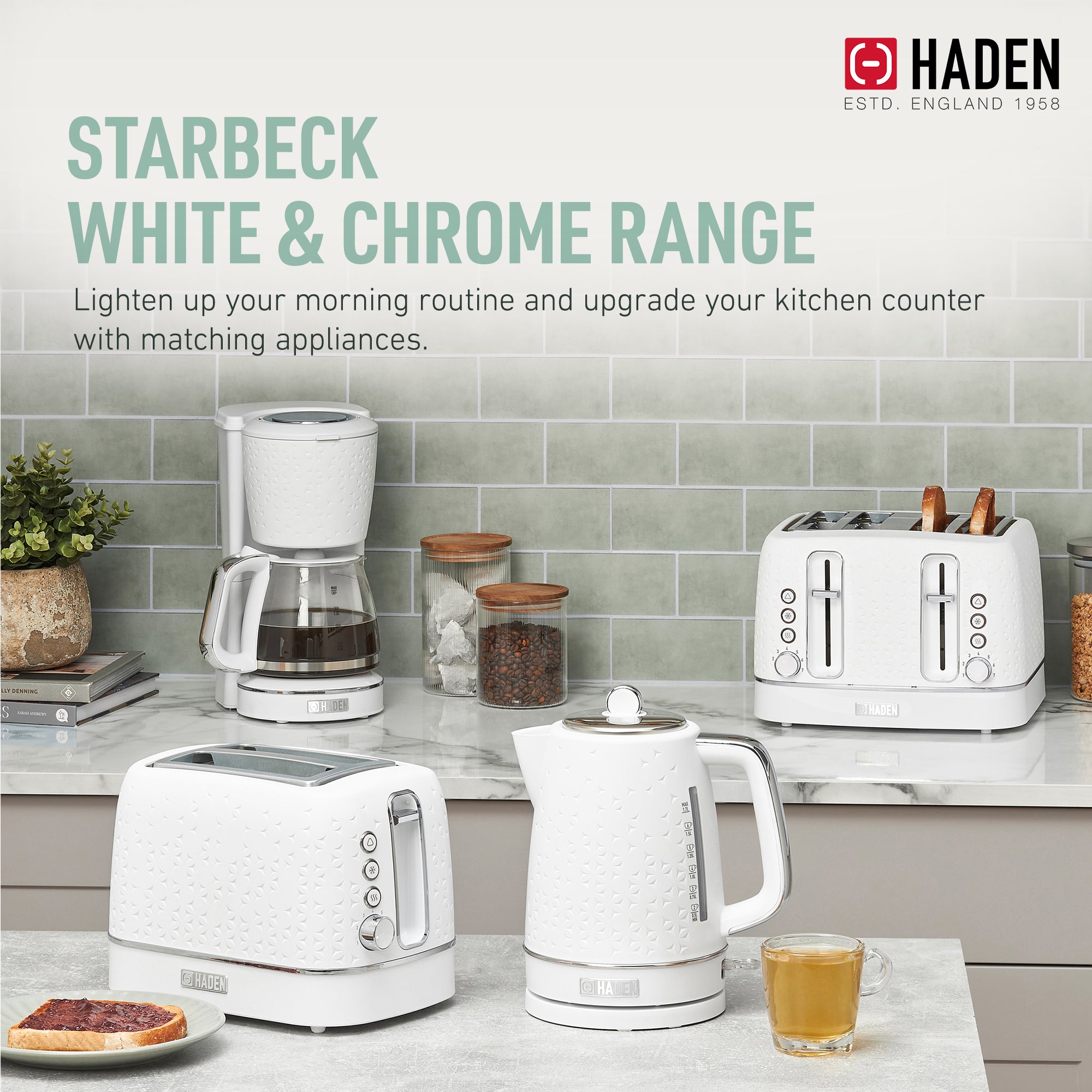 Haden Electric Kettle Textured w/Auto Shut Off & Light Indicator, White (Used) - VMInnovations