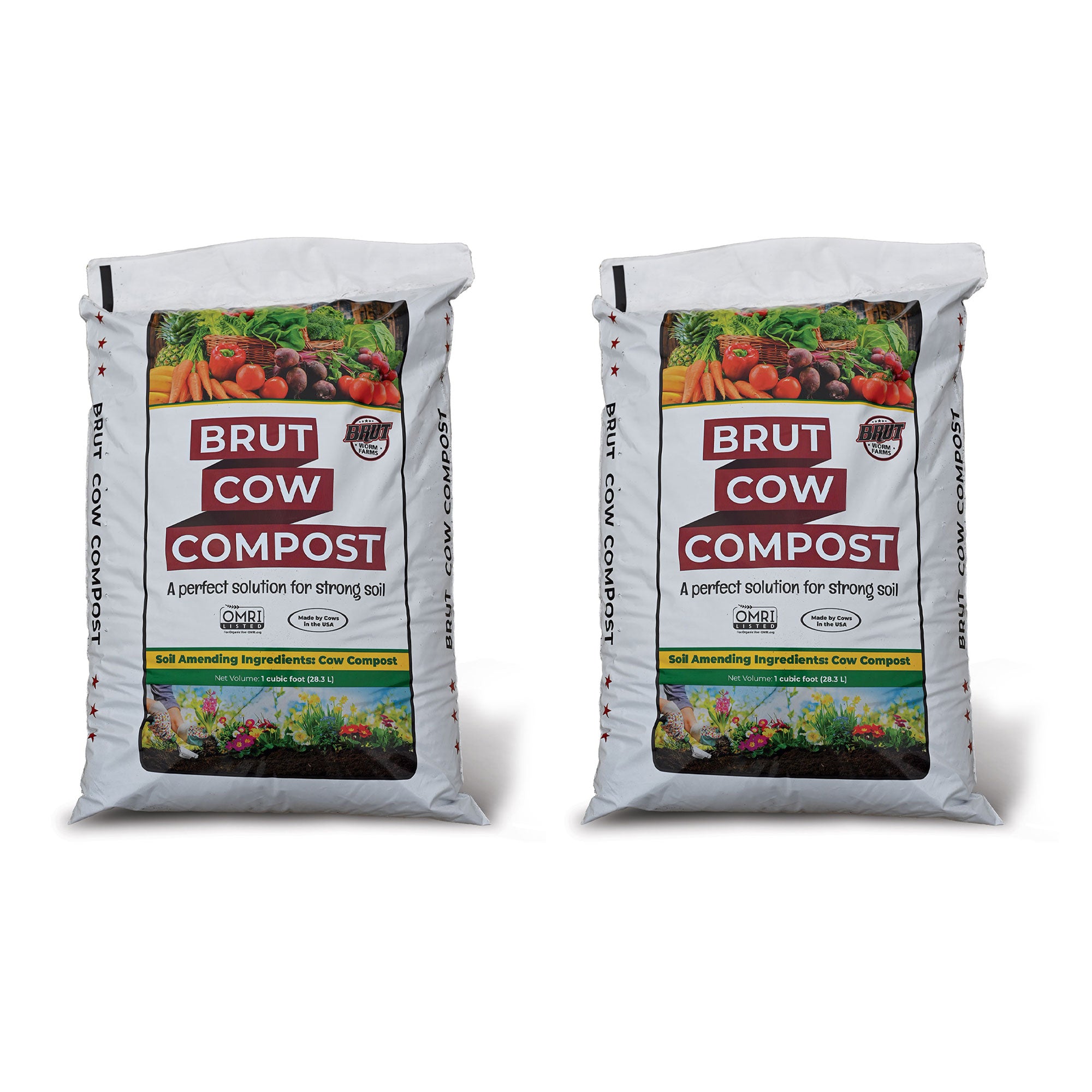 Brut Organic 1 Cu Ft Pure Nutrient Rich Garden Enhancer Cow Compost, (2 Pack) - VMInnovations