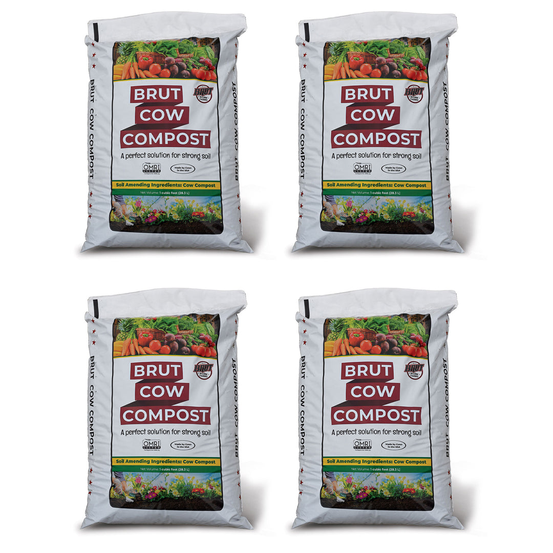 Brut Organic 1 Cu Ft Pure Nutrient Rich Garden Enhancer Cow Compost, (4 Pack) - VMInnovations