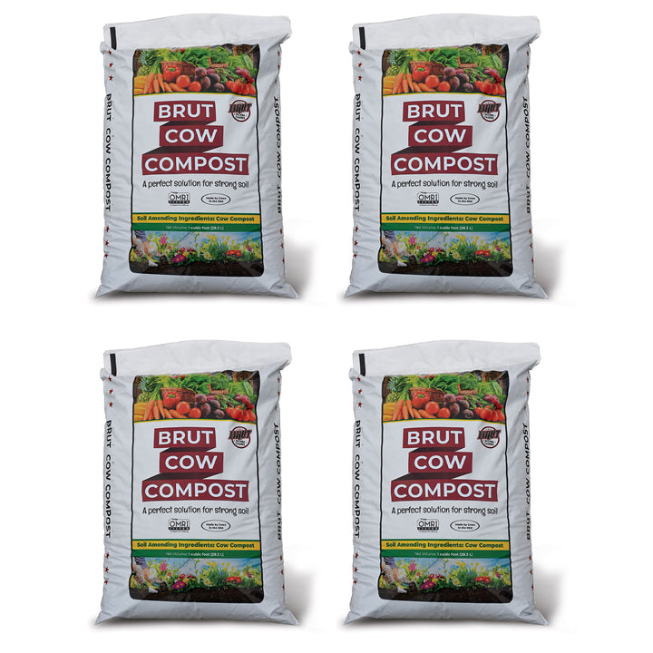 Brut Organic 1 Cu Ft Pure Nutrient Rich Garden Enhancer Cow Compost, (4 Pack) - VMInnovations