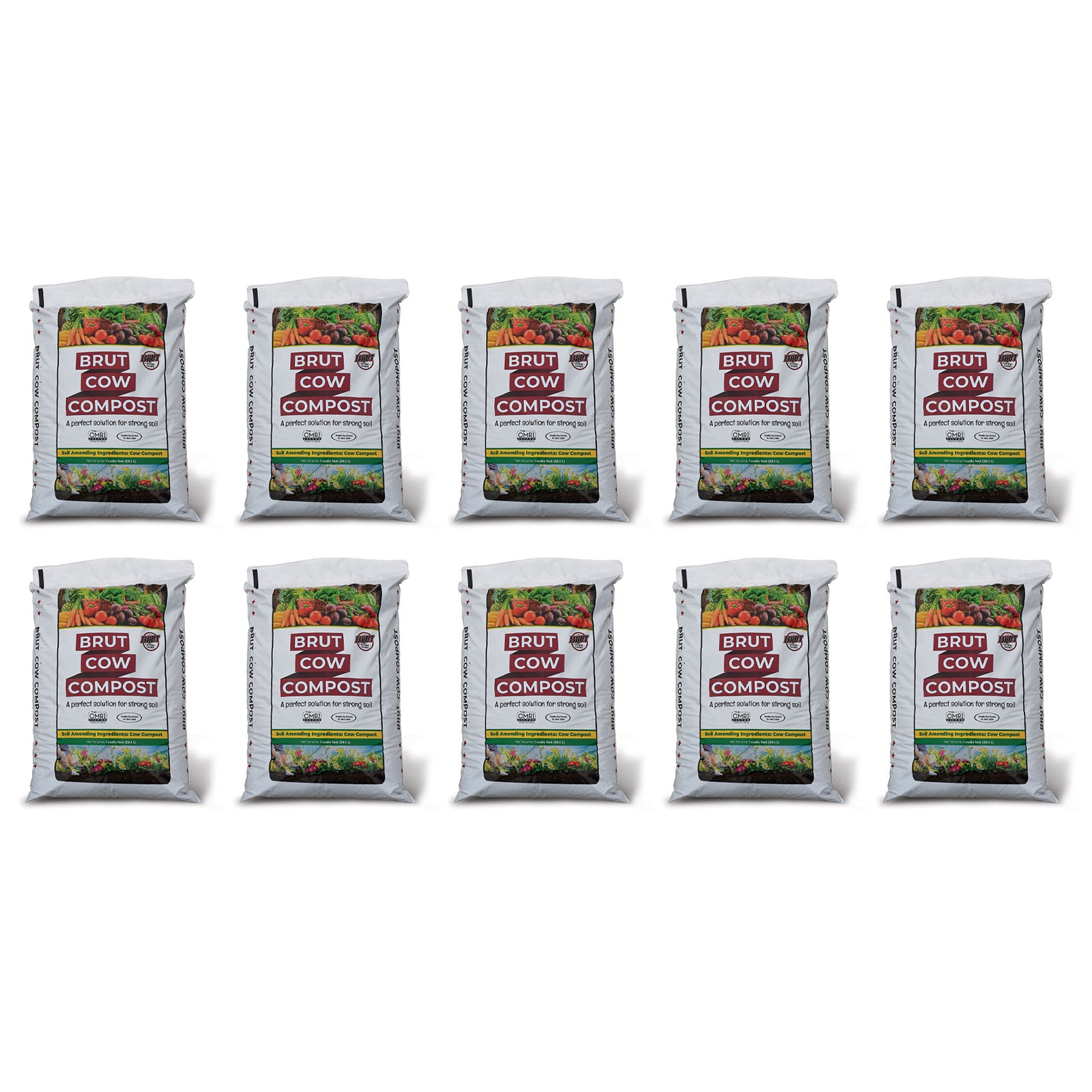 Brut Organic 1 Cu Ft Pure Nutrient Rich Garden Enhancer Cow Compost, (10 Pack) - VMInnovations
