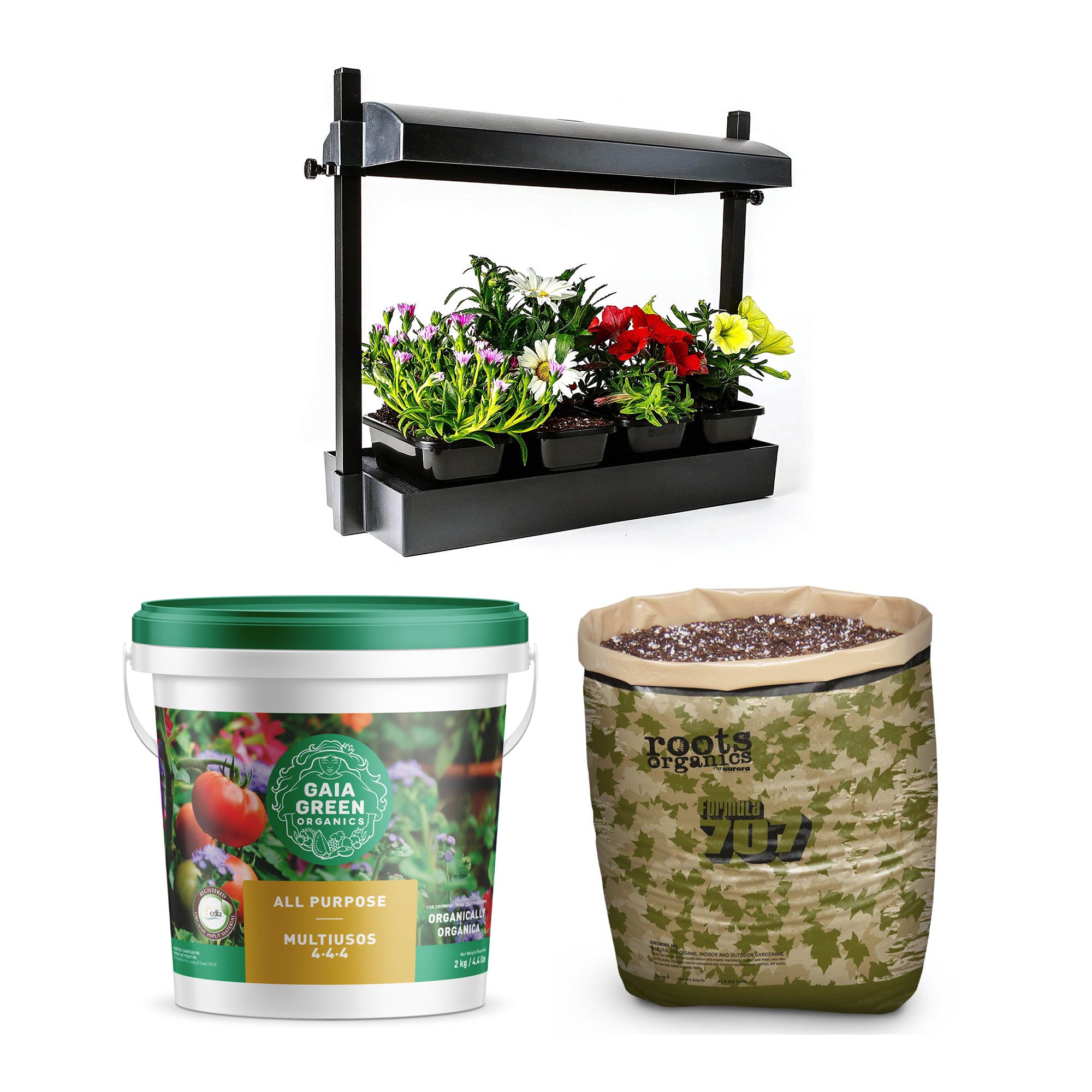 SunBlaster Light Kit + GAIA GREEN All Purpose Plant Food + Roots Organic Formula - VMInnovations