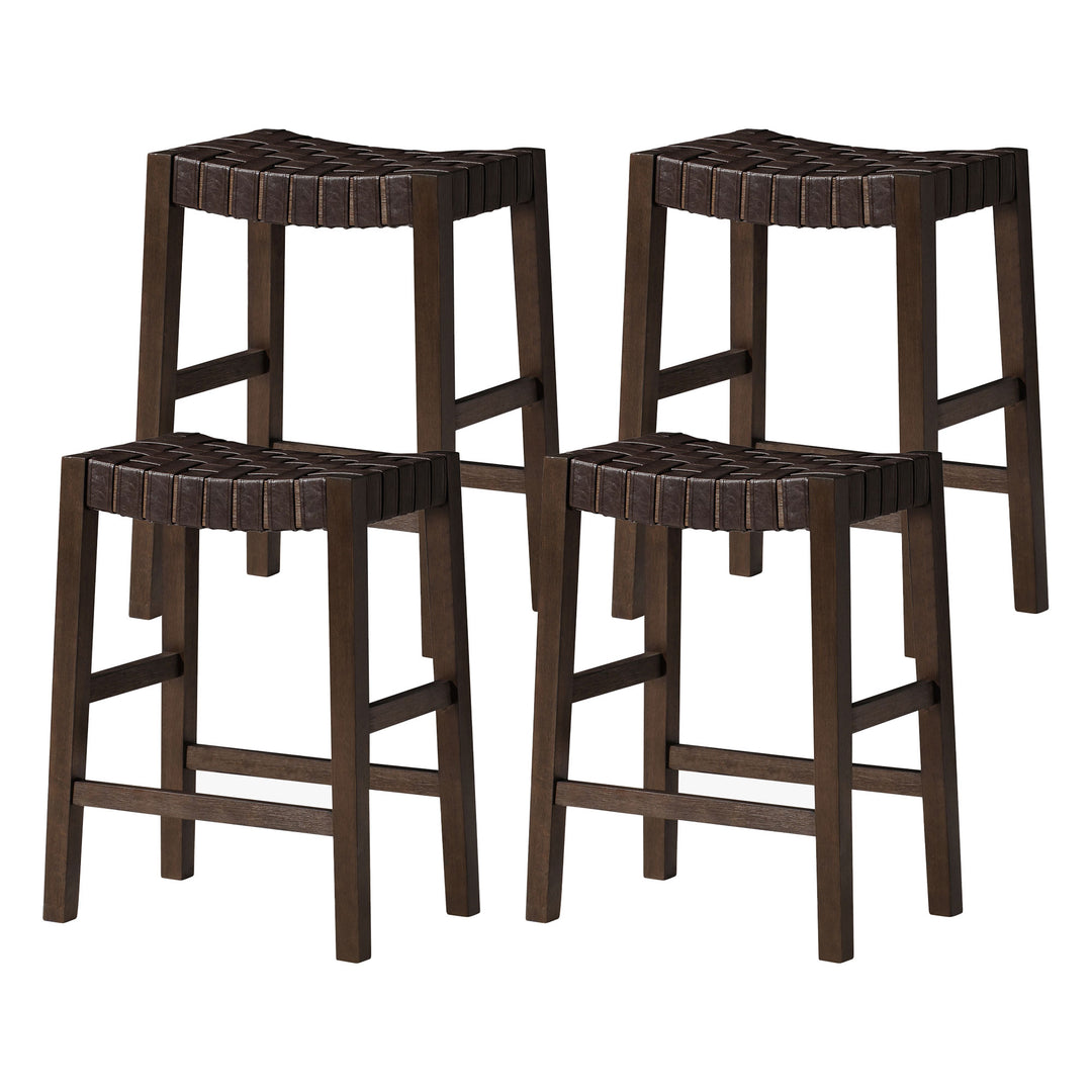 Maven Lane Emerson Counter Stool, Weathered Brown with Vegan Leather, Set of 4 - VMInnovations