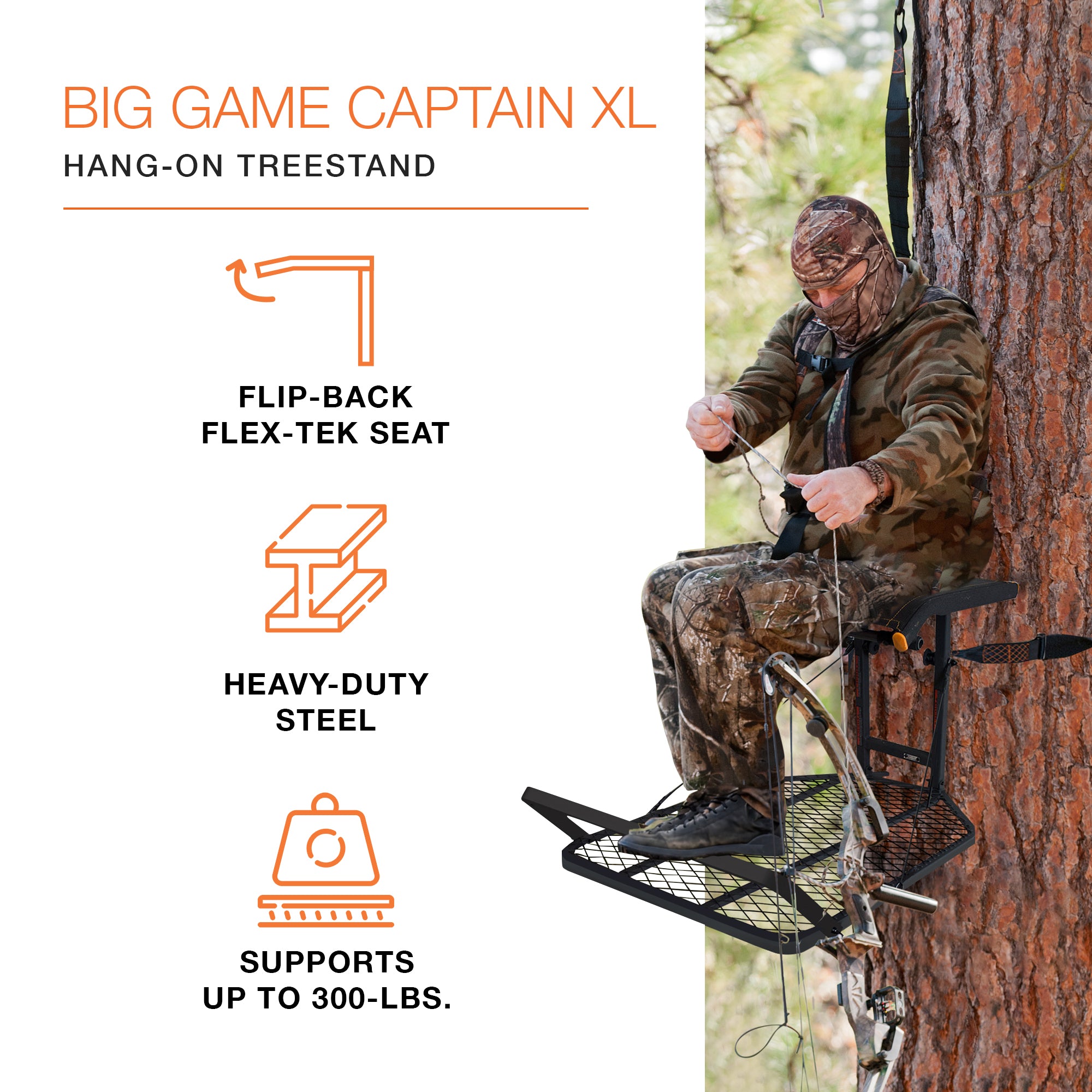 Big Game Captain XC Steel Hang-On Treestand w/14 x 8 in. Seat, Black (Open Box) - VMInnovations