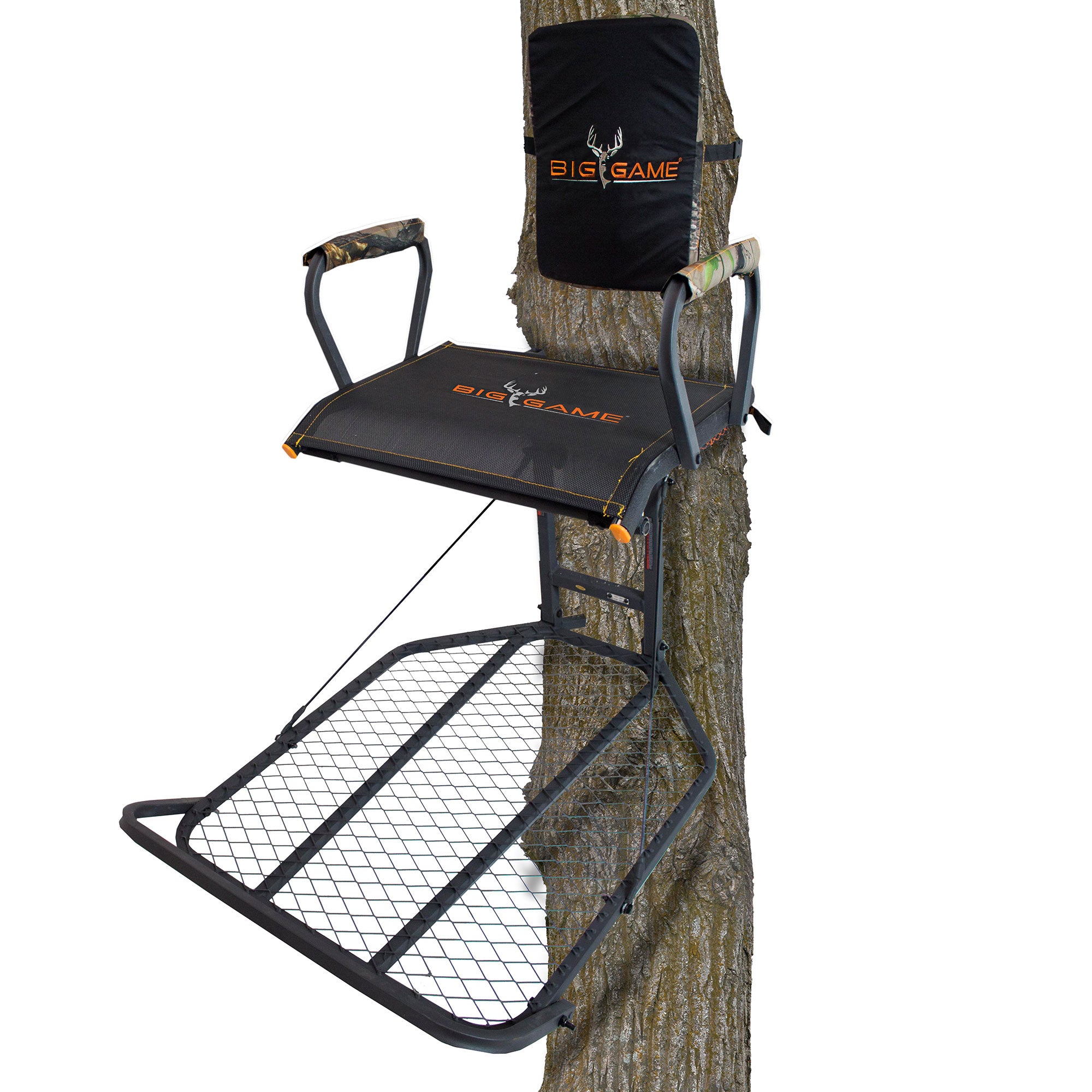 Big Game Captain XC Steel Hang-On Treestand with 20 x 30 Flip-Back Seat, Black - VMInnovations