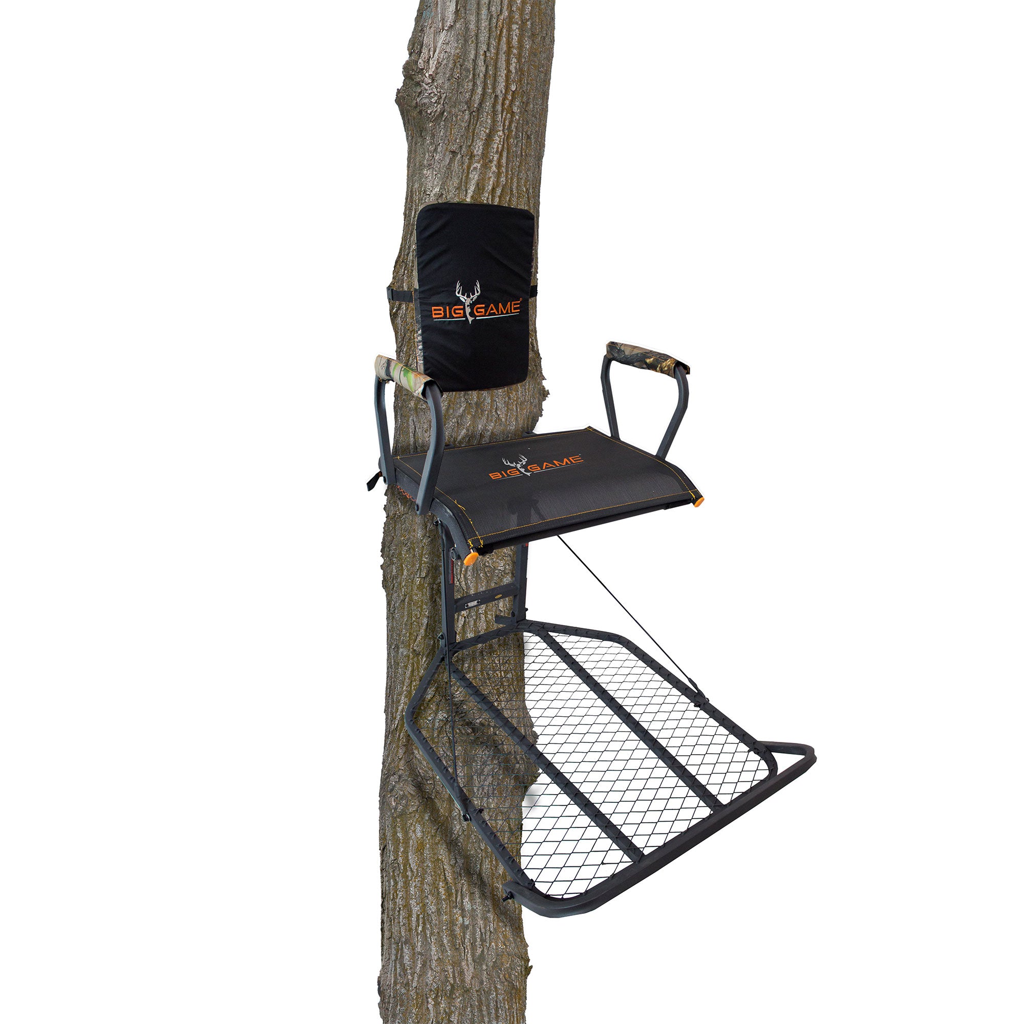 Big Game Captain XC Steel Treestand with 20 x 30 Flip-Back Seat, Black(Open Box) - VMInnovations