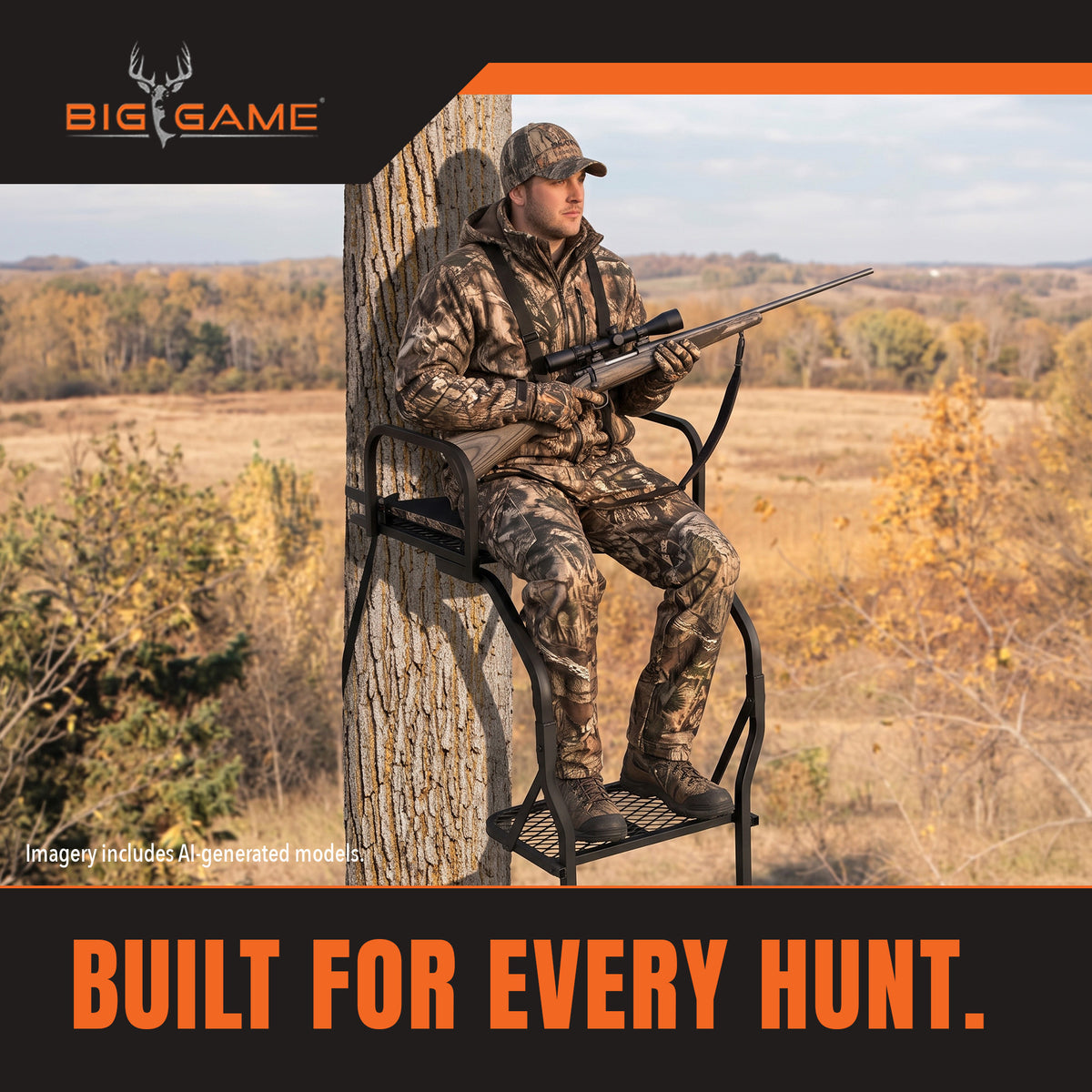 Big Game The Warrior Pro 1 Person Hunting Ladder Tree Stand, Black (Used)