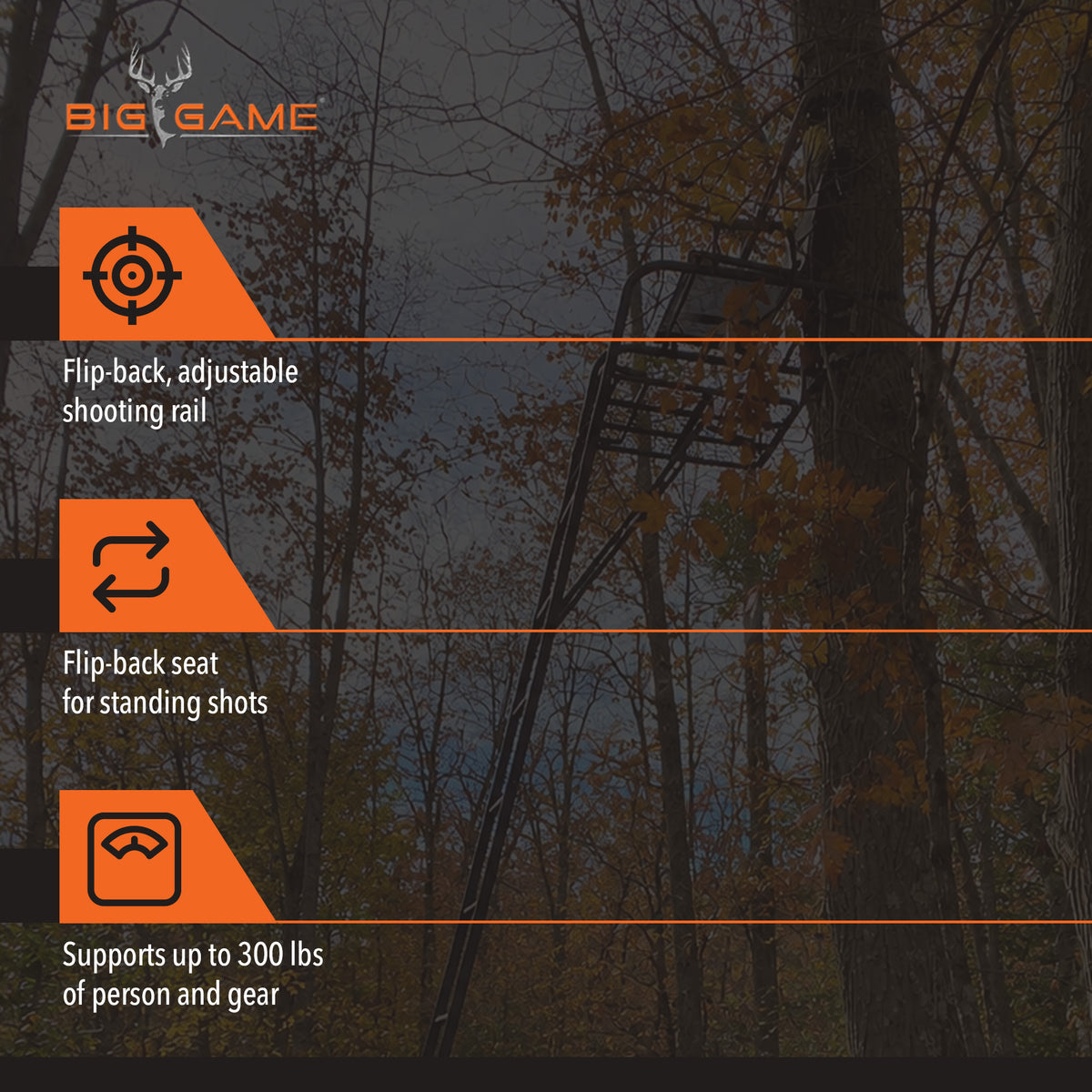 Big Game XL 17.5' Ladder Treestand with Flip-Back Seat & Rail, Black (For Parts)