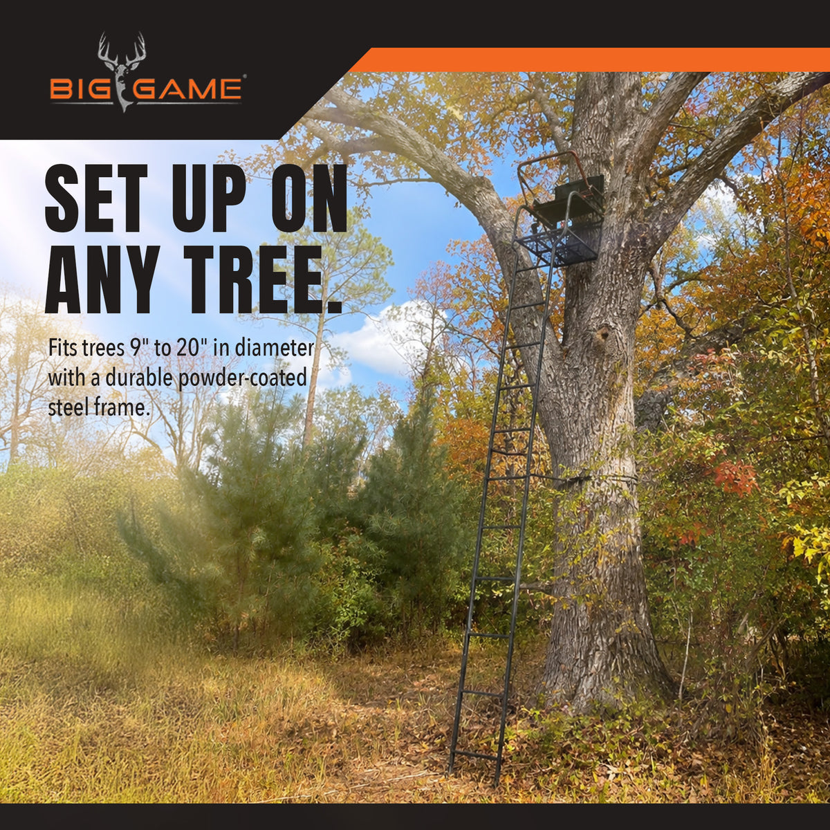 Big Game XL 17.5' Ladder Treestand with Flip-Back Seat & Rail, Black (For Parts)