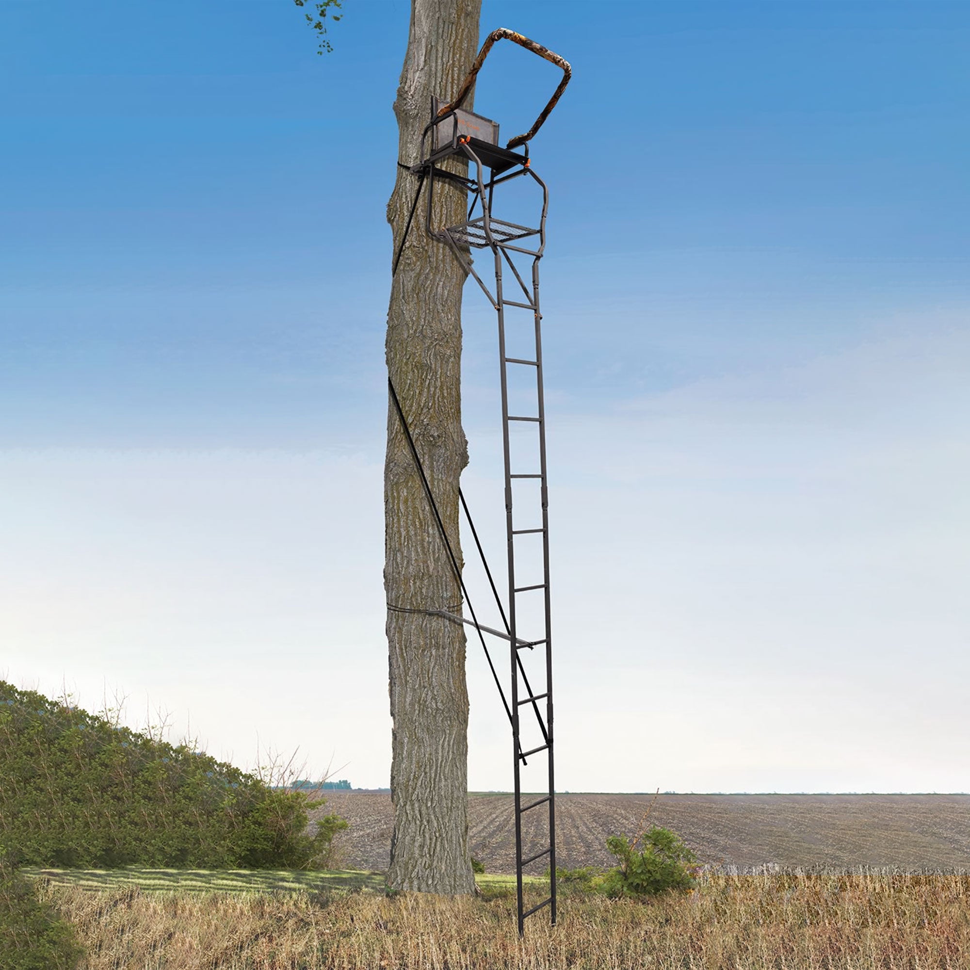 Big Game XL 17.5' Ladder Treestand with Flip-Back Seat & Rail, Black (For Parts) - VMInnovations