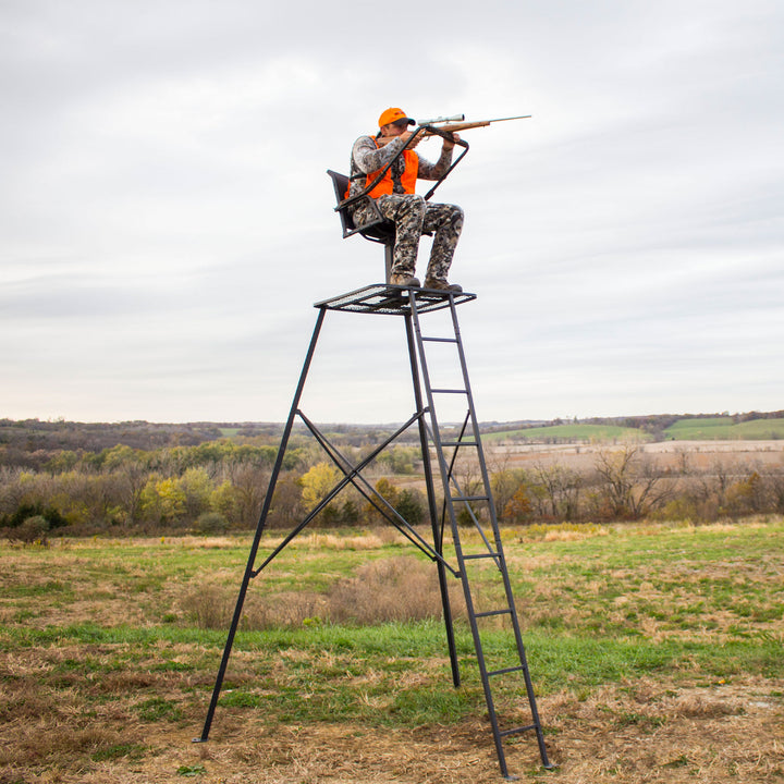 Big Game The Defender 12.5 Ft Tripod Stand, Deer Hunting Ladder w/ Rotating Seat - VMInnovations