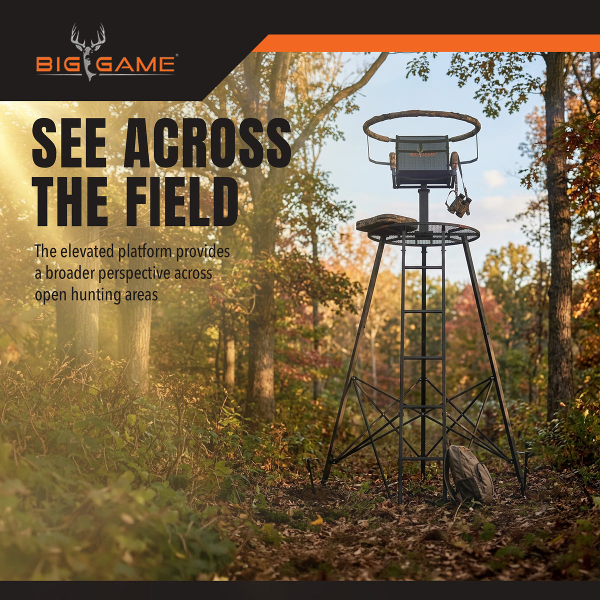 Big Game Apex 12.5 Foot Tripod Stand, Deer Hunting Ladder with Rotating Seat