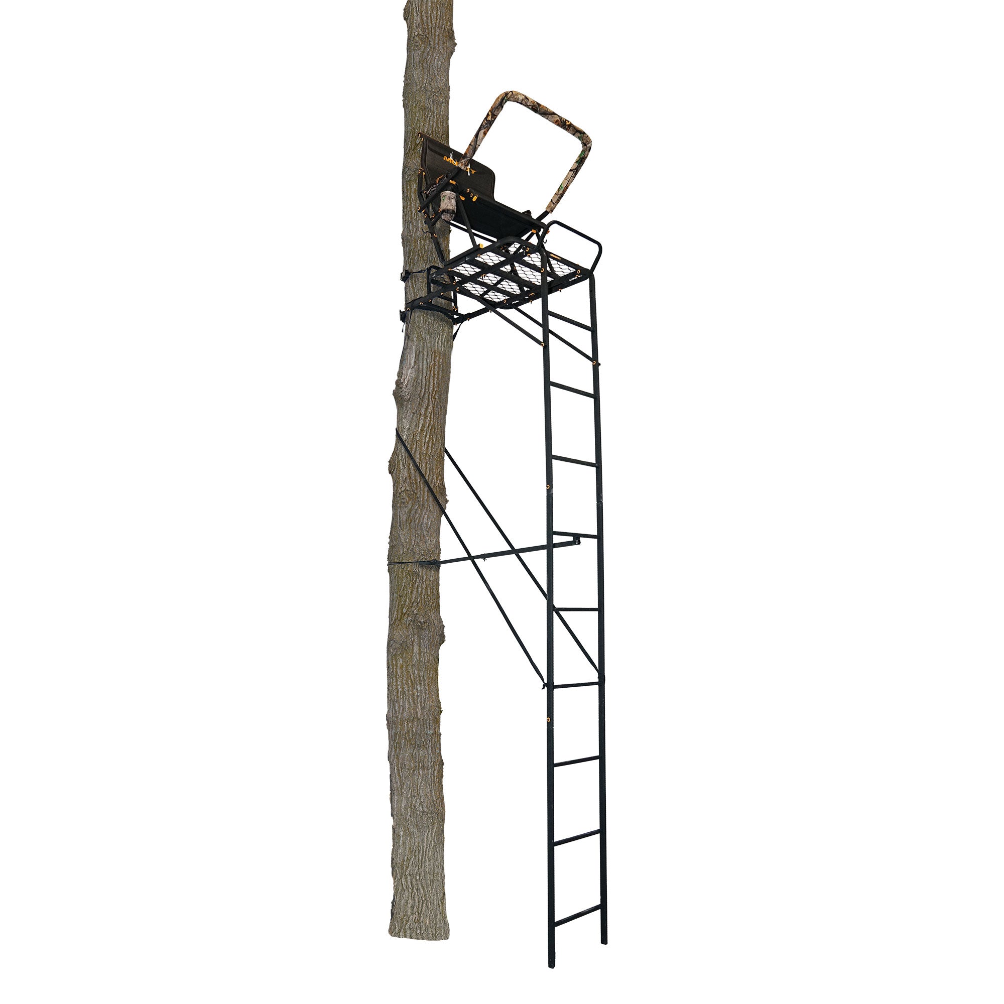 Muddy Boss Hawg 1.5 Deer Hunting 17ft Ladderstand Tree Stand w/Lumbar Seat(Used)