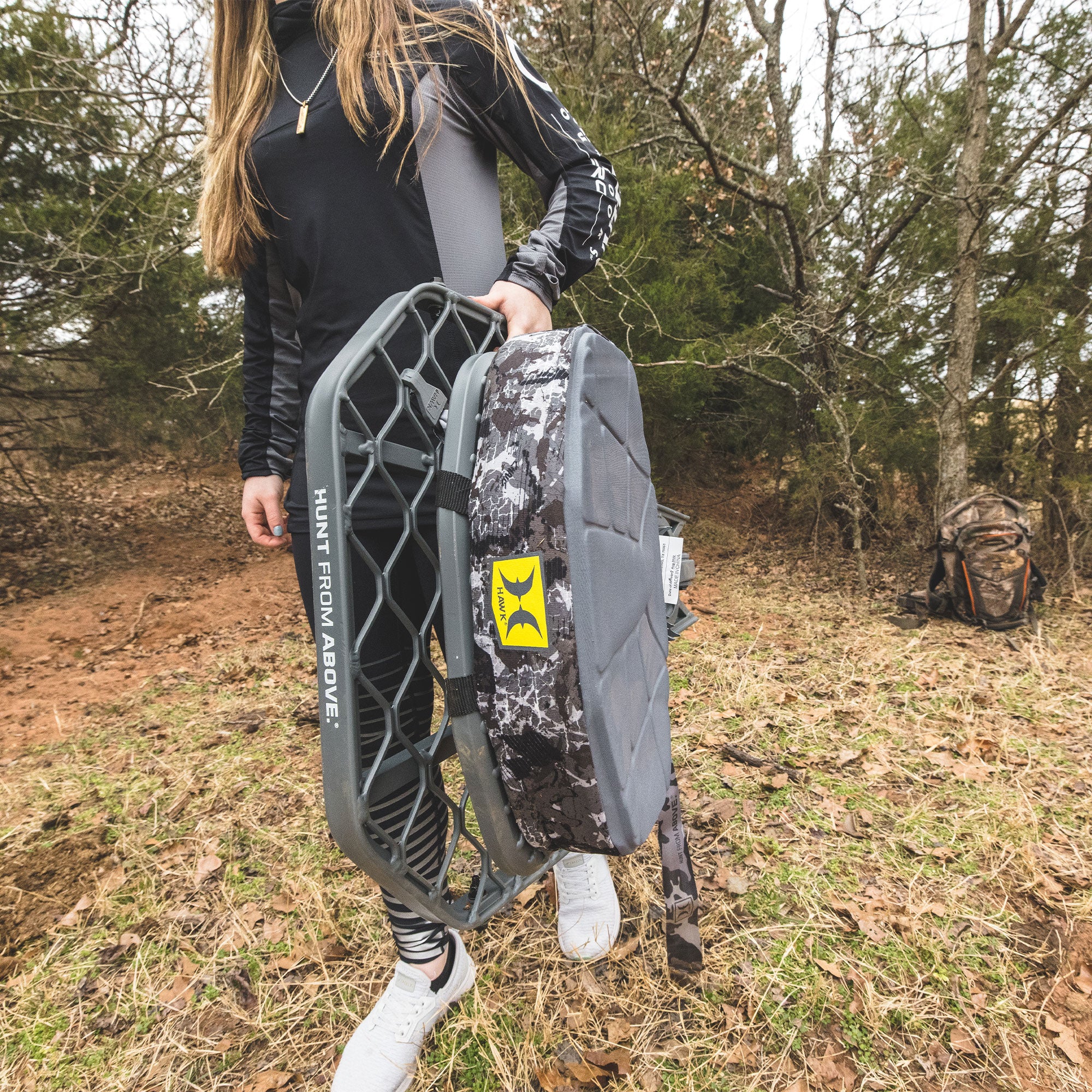 Hawk Mega Combat Hang On Tree Stand, Deer Stand with XL Saddle Hunting Platform - VMInnovations