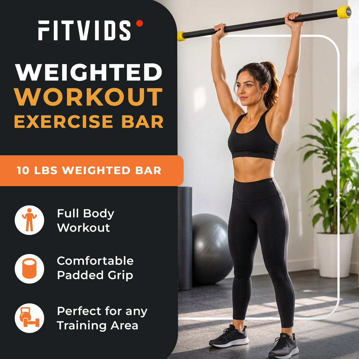 Fitvids 10lb Weighted Workout Bar, Total Body Exercise Bar for Strength Training