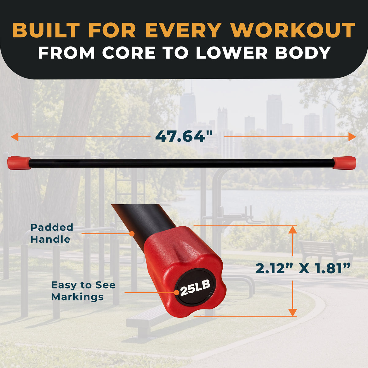 Signature Fitness Total Body Workout Steel Weighted Bar w/Padded Foam, 25 Pounds