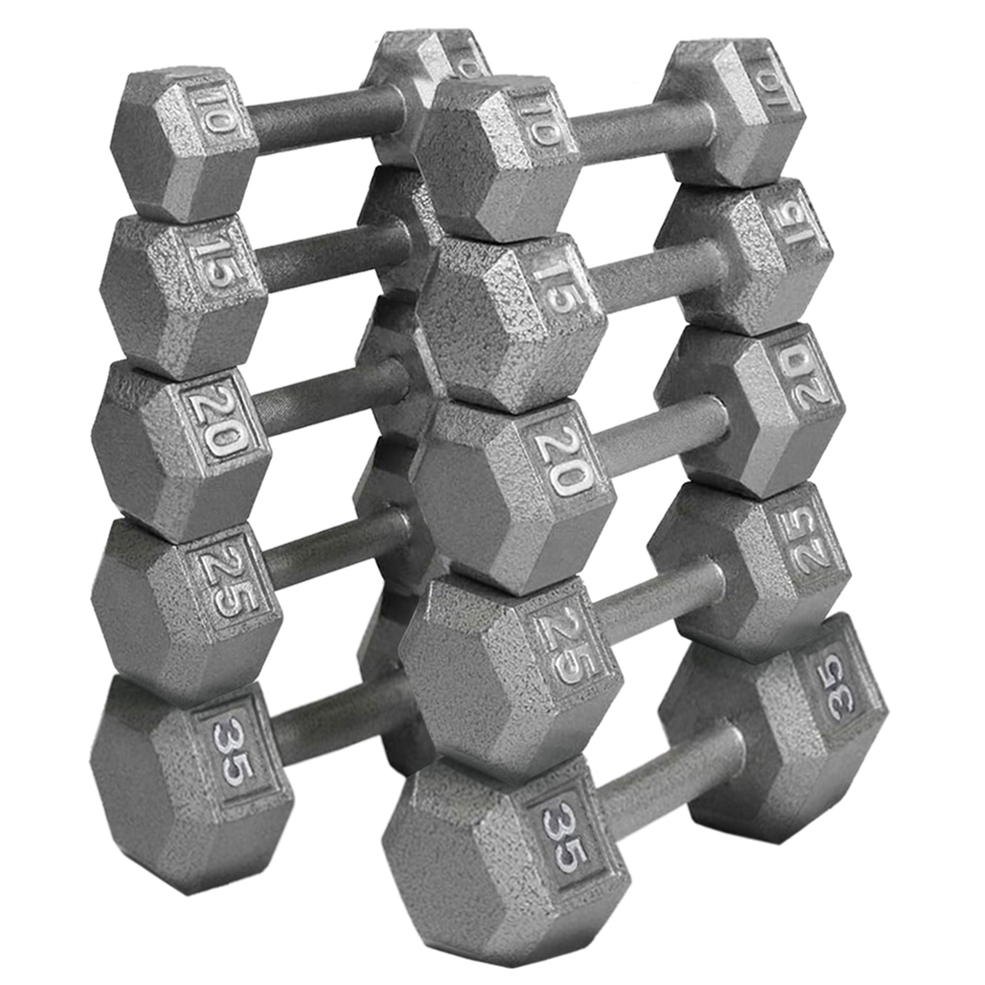HolaHatha 10, 15, 20, 25, 35lb Cast Iron Dumbbell Free Hand Weight Set with Rack - VMInnovations