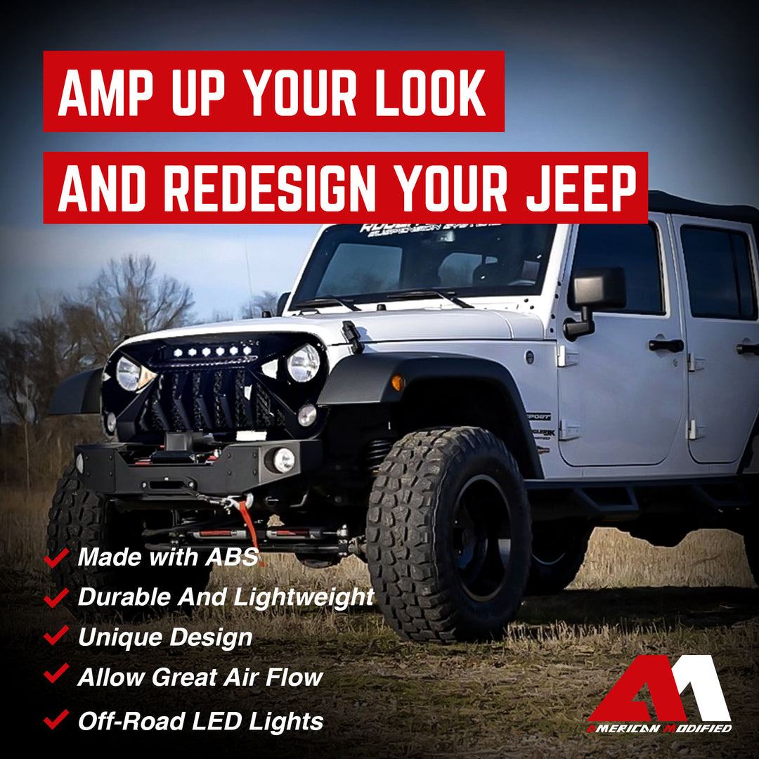 American Modified Gladiator Grille Compatible with 2007 to 2018 Jeep Wrangler JK - VMInnovations