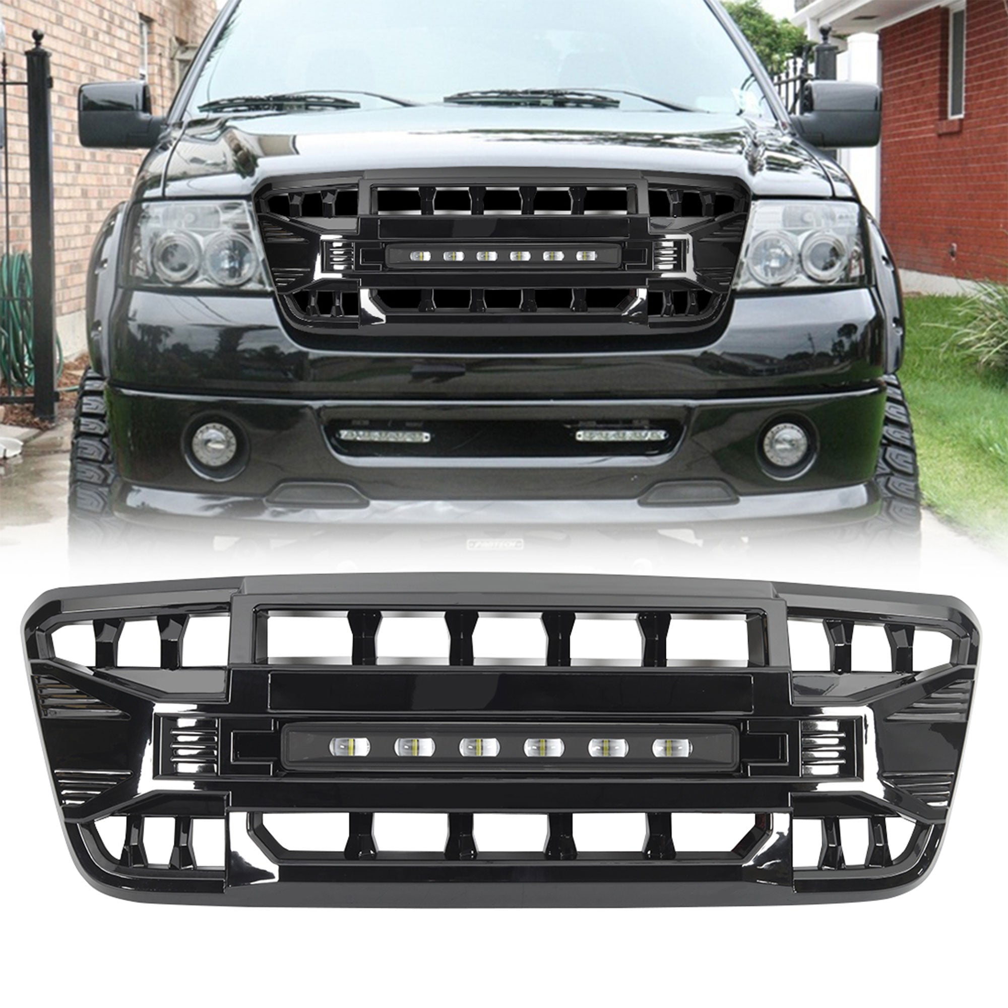 AMERICAN MODIFIED Armor Grille Compatible with 2004-08 Ford F150, Glossy Black - VMInnovations