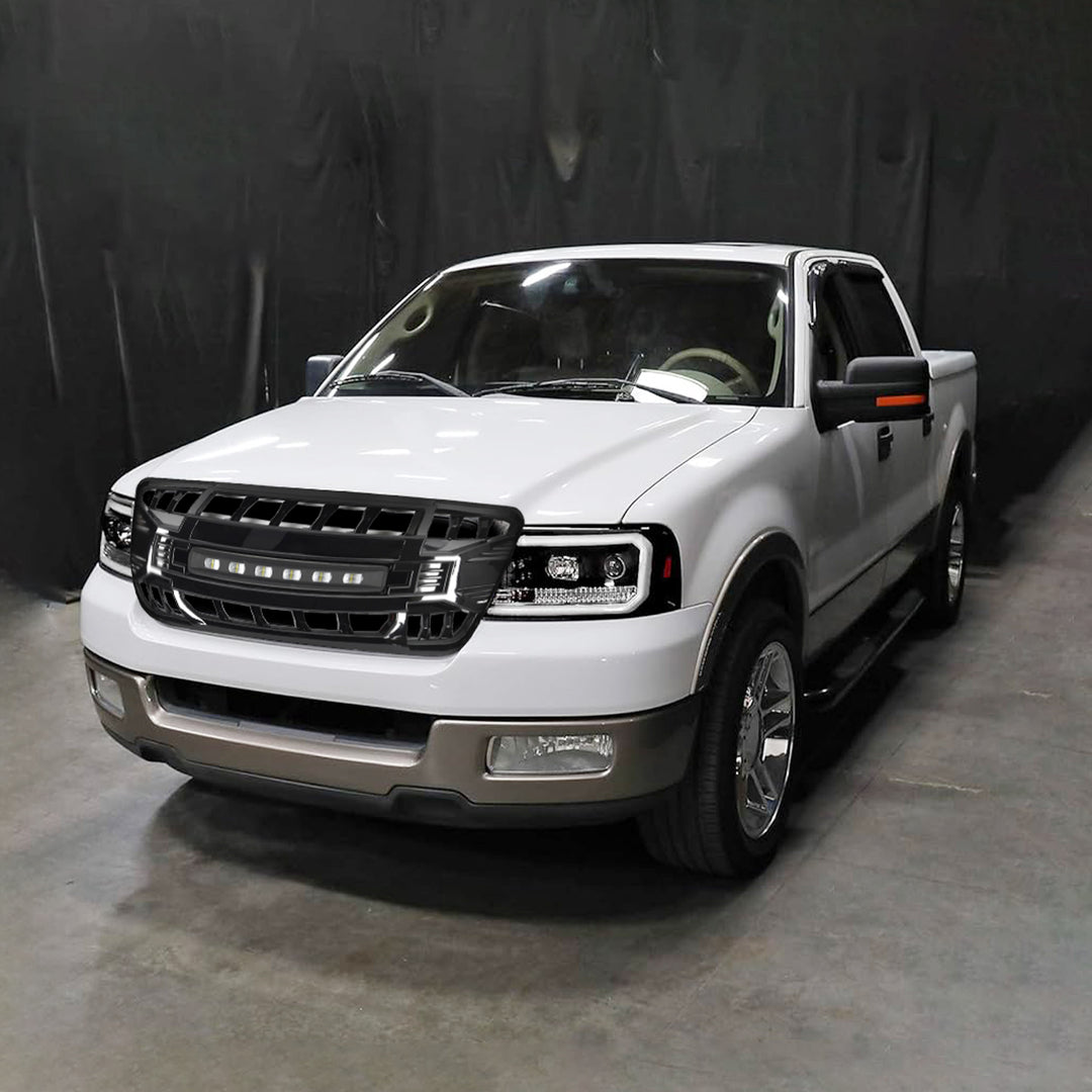AMERICAN MODIFIED Armor Grille Compatible with 2004-08 Ford F150, Glossy Black - VMInnovations