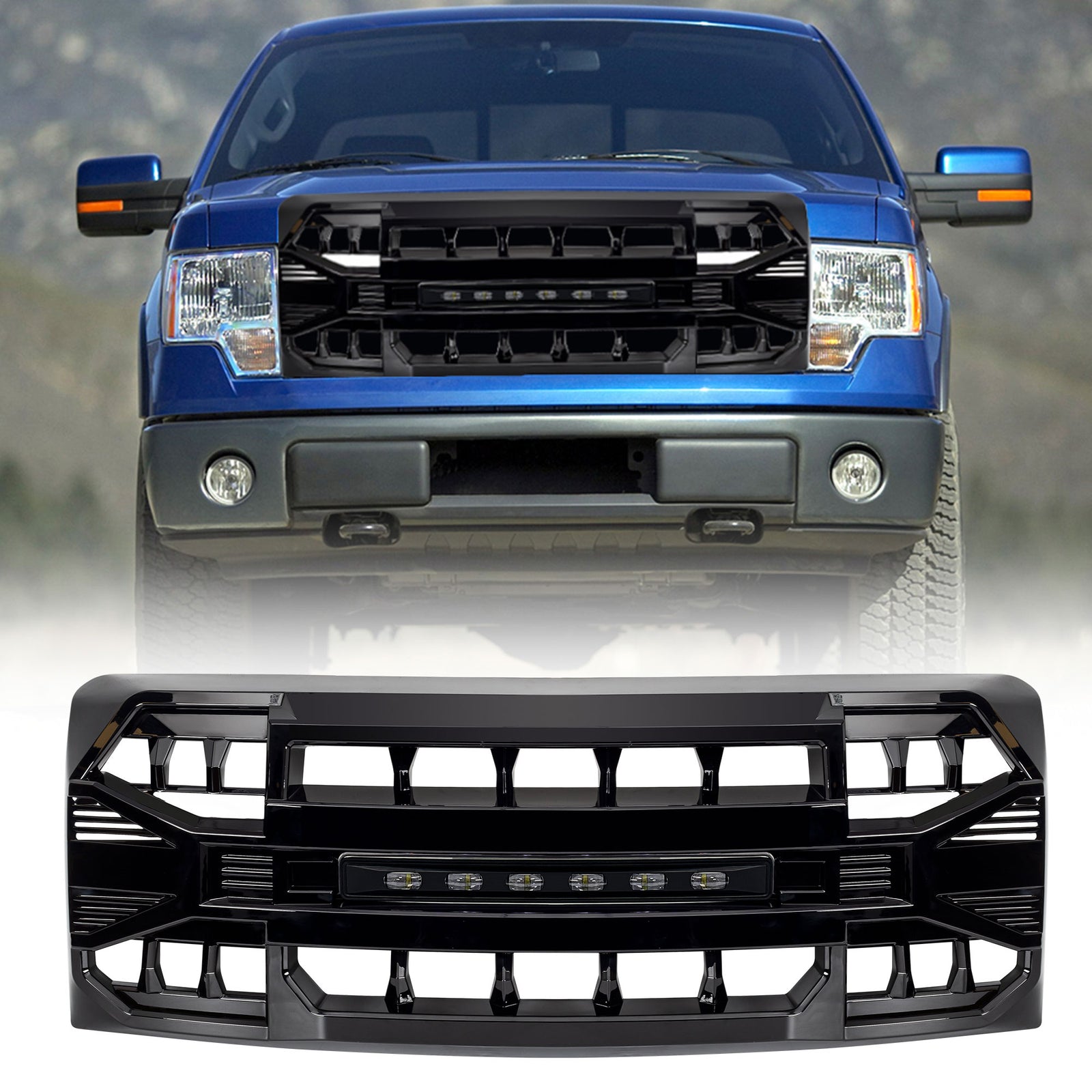 AMERICAN MODIFIED Armor Grille Compatible with 2009-2014 Ford F150, Glossy Black - VMInnovations