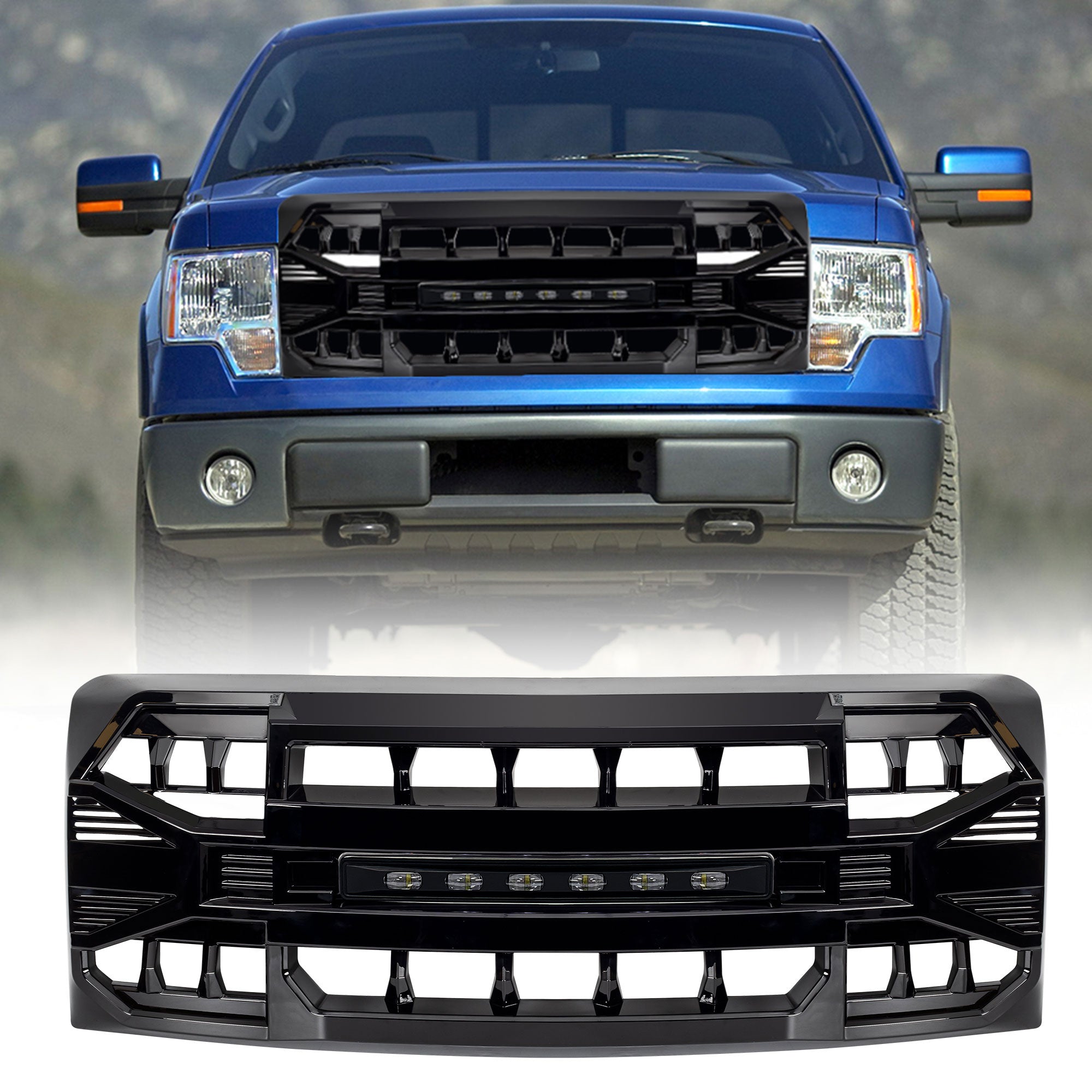 AMERICAN MODIFIED Front Grille Compatible w/ 09-14 Ford F150, Black(Open Box)
