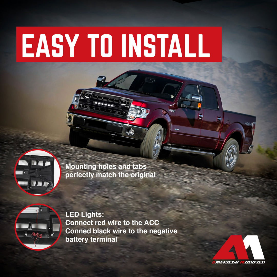 AMERICAN MODIFIED Armor Grille Compatible with 2009-2014 Ford F150, Glossy Black - VMInnovations