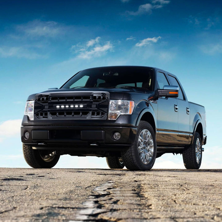 AMERICAN MODIFIED Armor Grille Compatible with 2009-2014 Ford F150, Glossy Black - VMInnovations