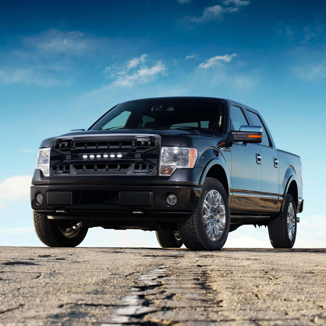 AMERICAN MODIFIED Armor Grille Compatible with 2009-2014 Ford F150, Glossy Black - VMInnovations