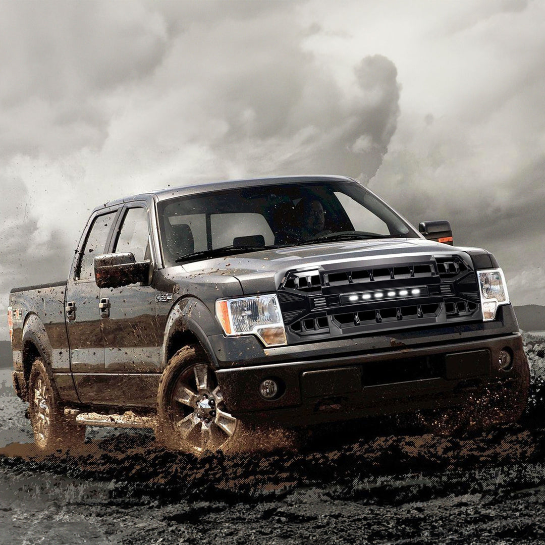AMERICAN MODIFIED Armor Grille Compatible with 2009-2014 Ford F150, Glossy Black - VMInnovations