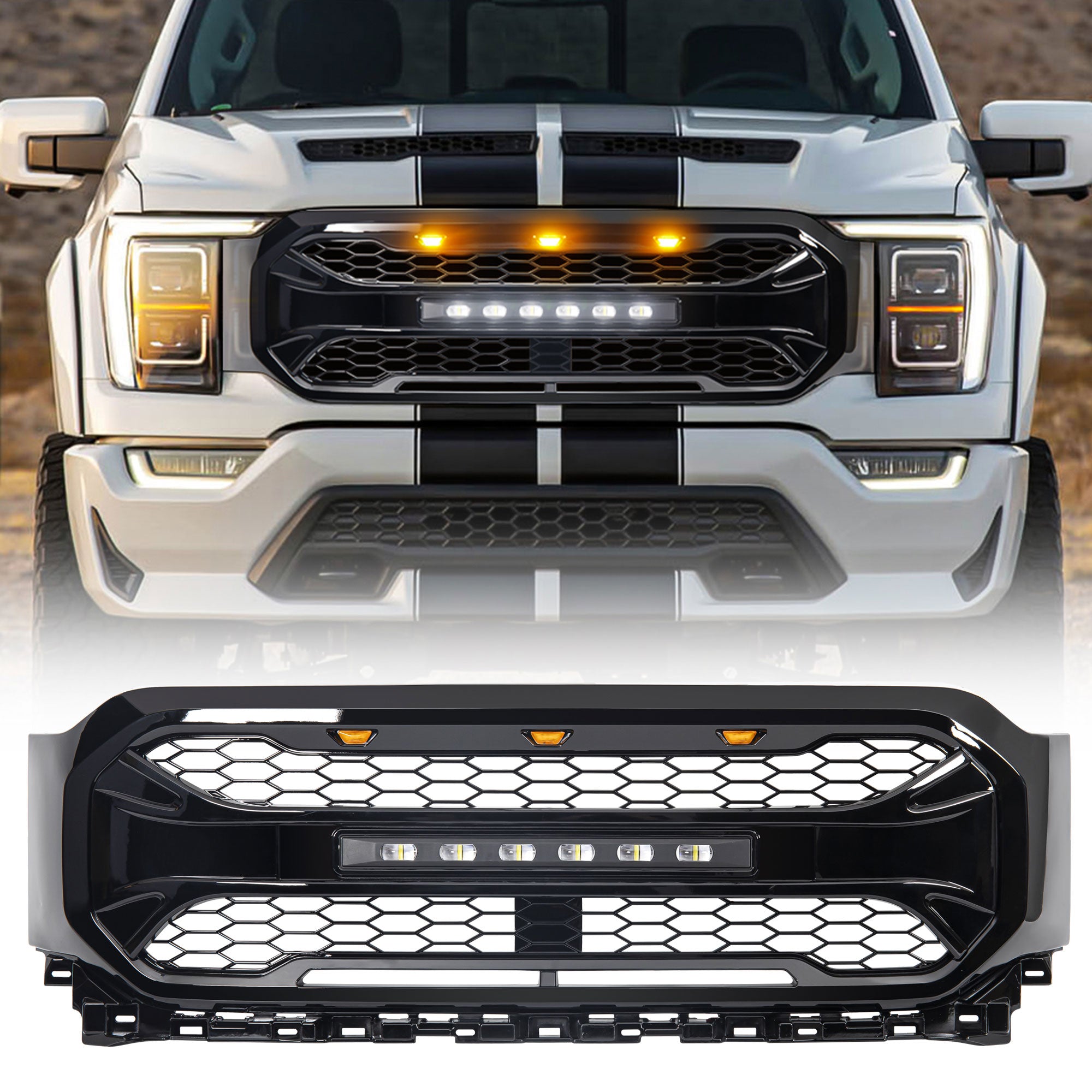 AMERICAN MODIFIED Armor Grille w/21-23 Ford F150, Glossy Black (Open Box) - VMInnovations