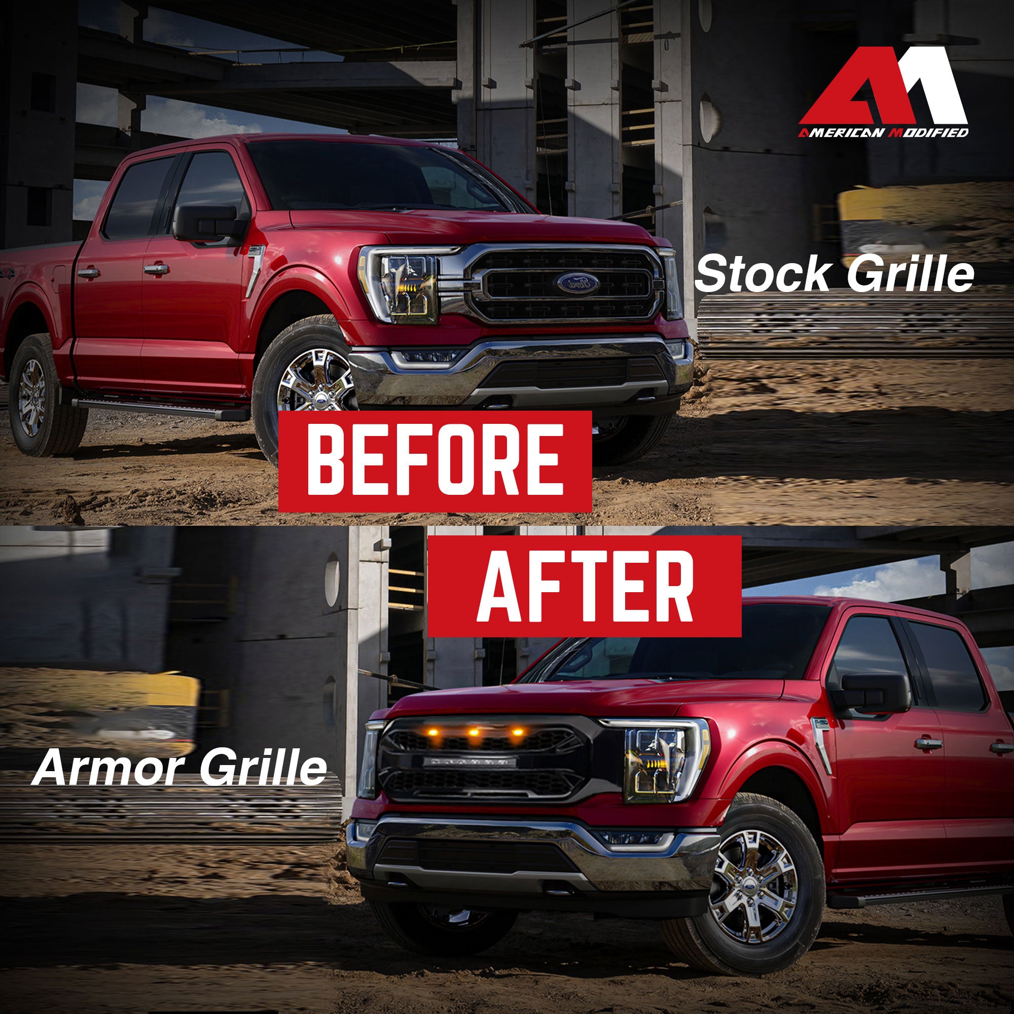 AMERICAN MODIFIED Armor Grille w/21-23 Ford F150, Glossy Black (Open Box) - VMInnovations