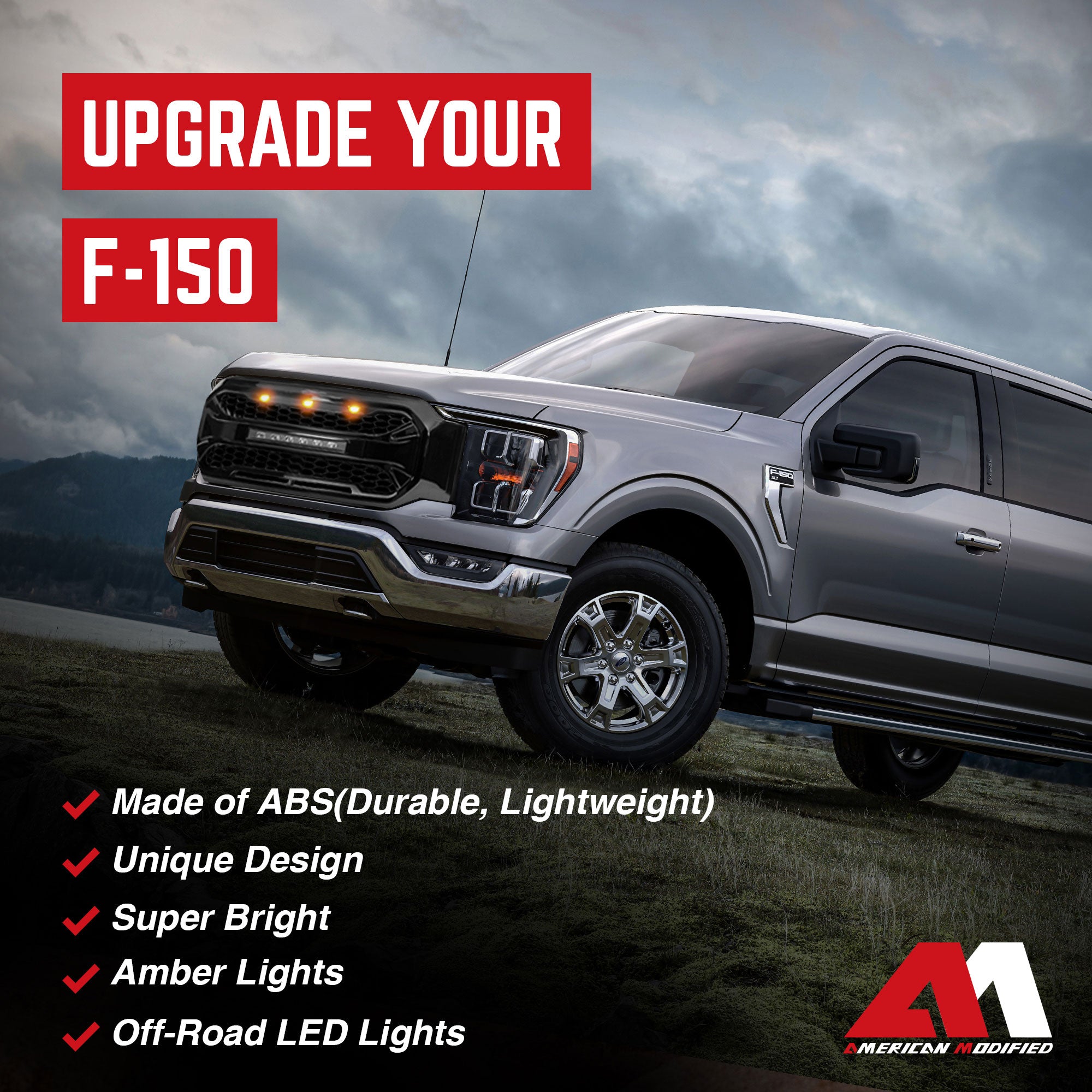AMERICAN MODIFIED Armor Grille w/21-23 Ford F150, Glossy Black (Open Box) - VMInnovations