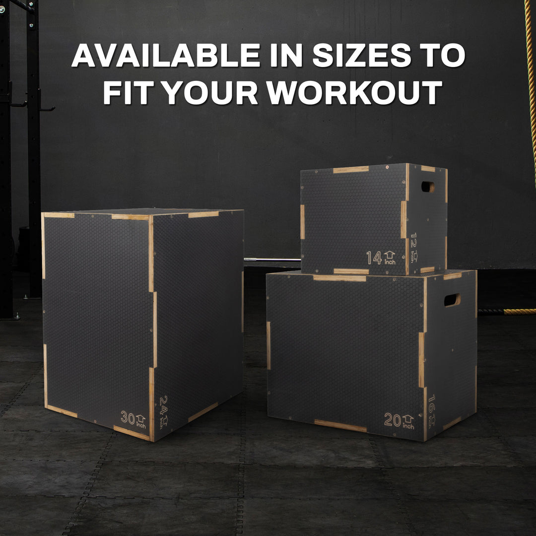 Signature Fitness 16" x 14" x 12" Wooden Plyo Box Non-Slip Jump Platform, Gray - VMInnovations