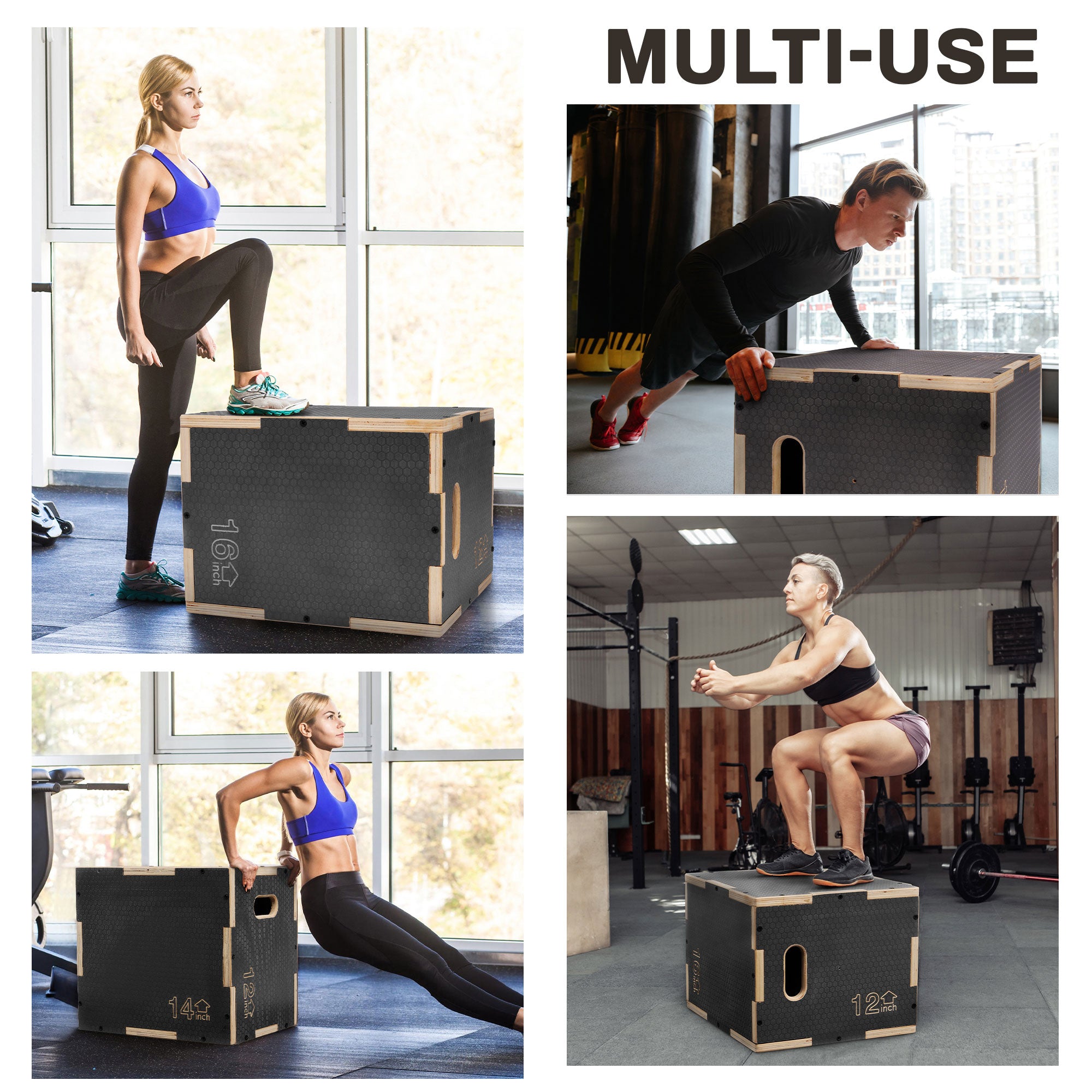 Signature Fitness 16"x14"x12" Wooden Plyo Box Non-Slip Platform, Gray(For Parts) - VMInnovations