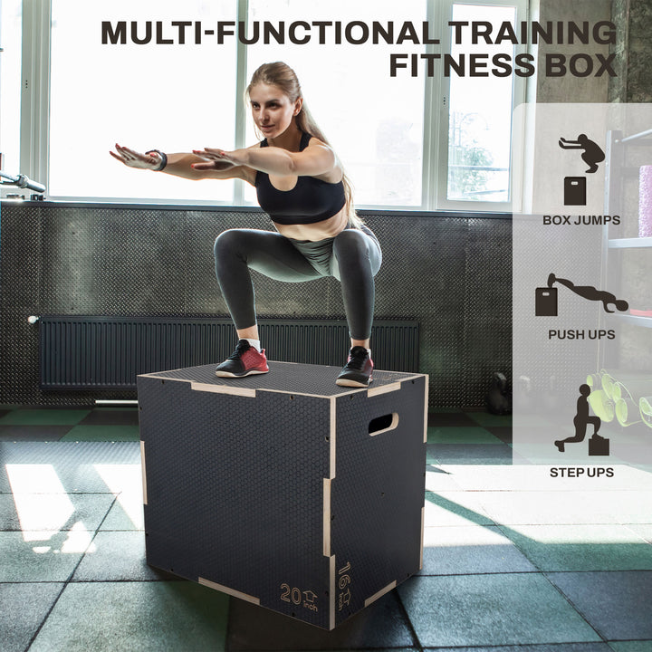 Signature Fitness 24" x 20" x 16" Wooden Plyo Box Non-Slip Jump Platform, Gray - VMInnovations