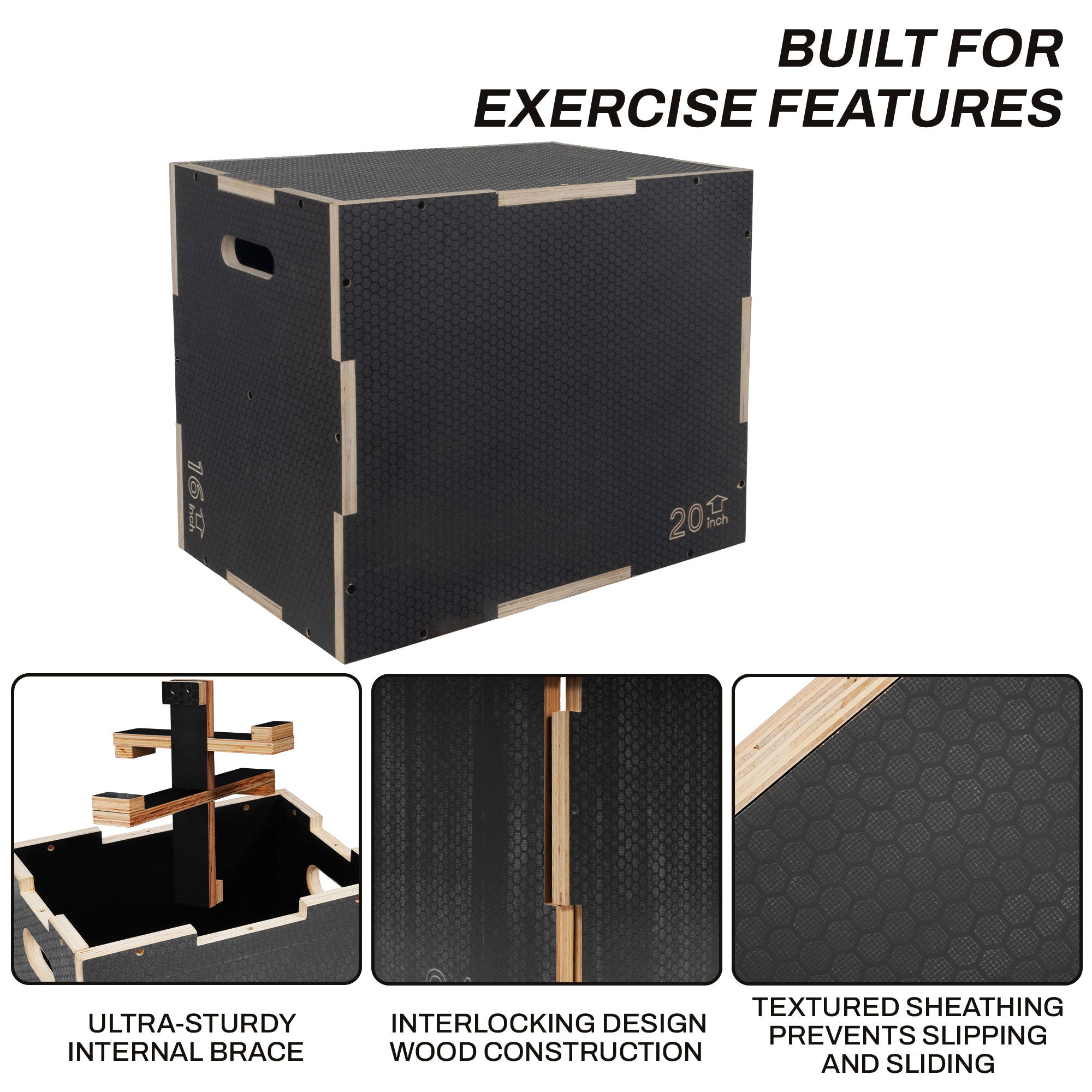 Signature Fitness 24" x 20" x 16" Plyo Box Non-Slip Jump Platform, Gray (Used) - VMInnovations