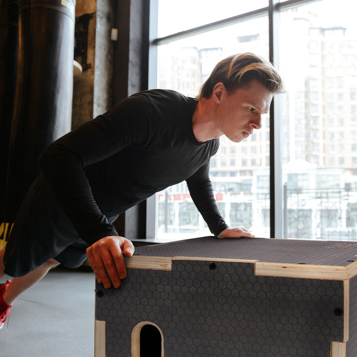 Signature Fitness 24" x 20" x 16" Wooden Plyo Box Non-Slip Jump Platform, Gray - VMInnovations