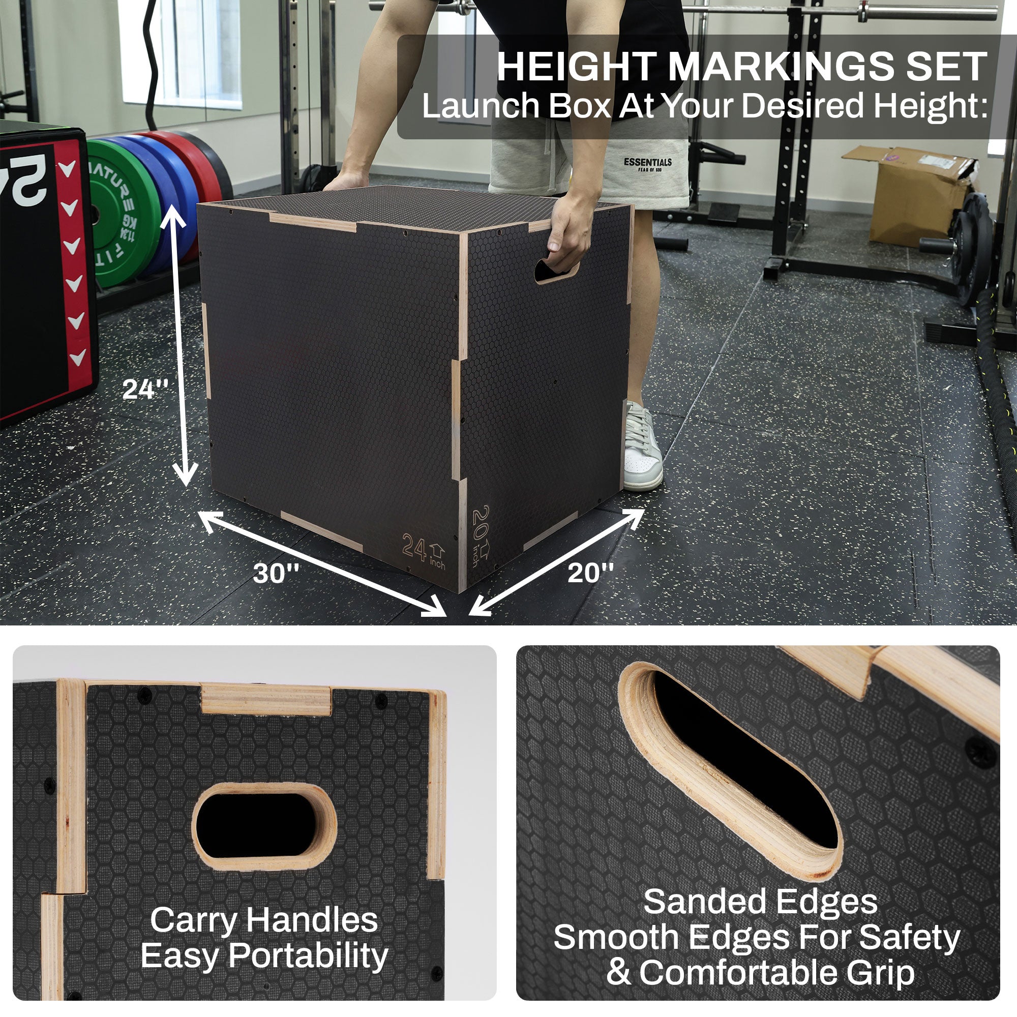 Signature Fitness 30" x 24" x 20" Wooden Plyo Box Non-Slip Platform, Gray (Used) - VMInnovations