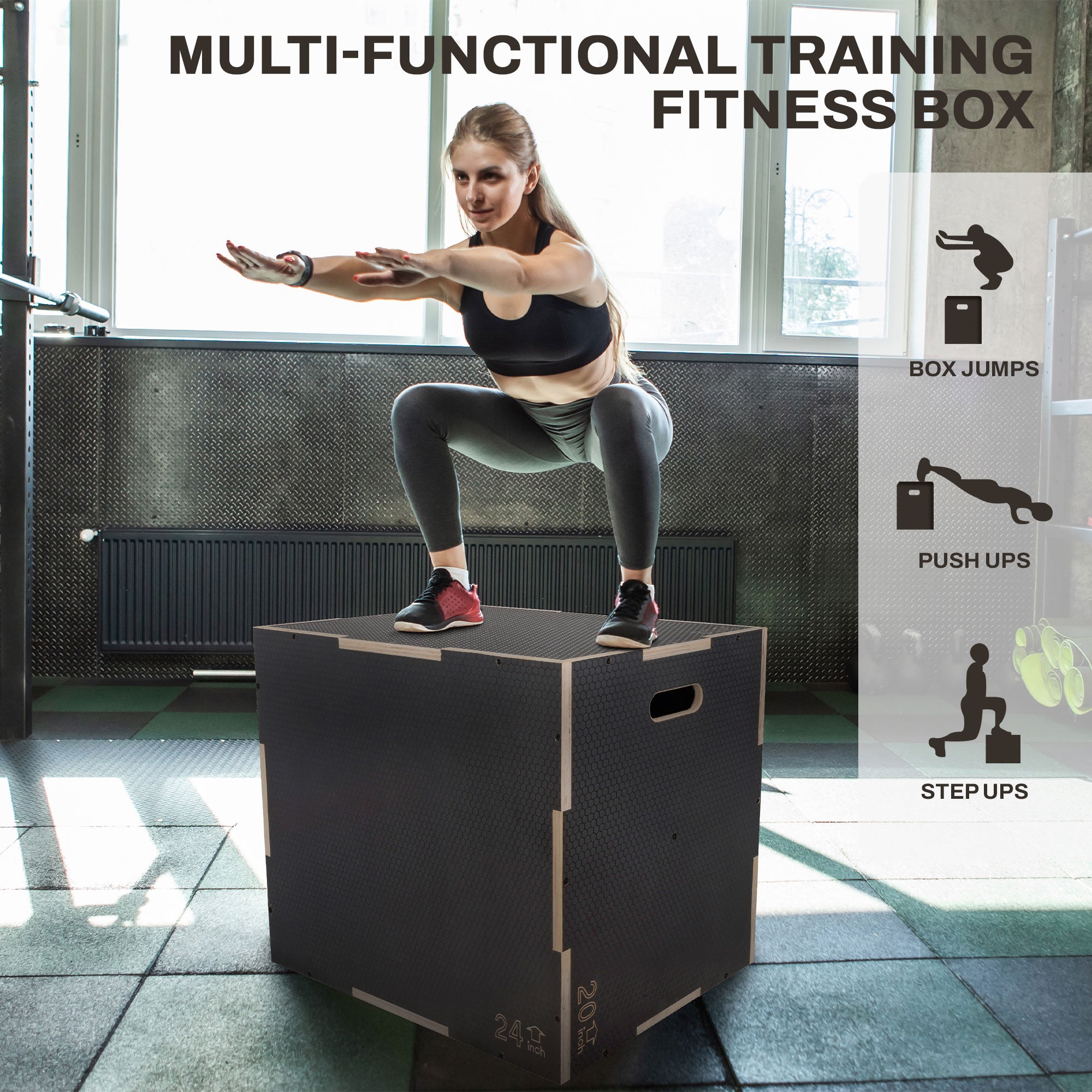 Signature Fitness 30" x 24" x 20" Wooden Plyo Box Non-Slip Platform, Gray (Used) - VMInnovations