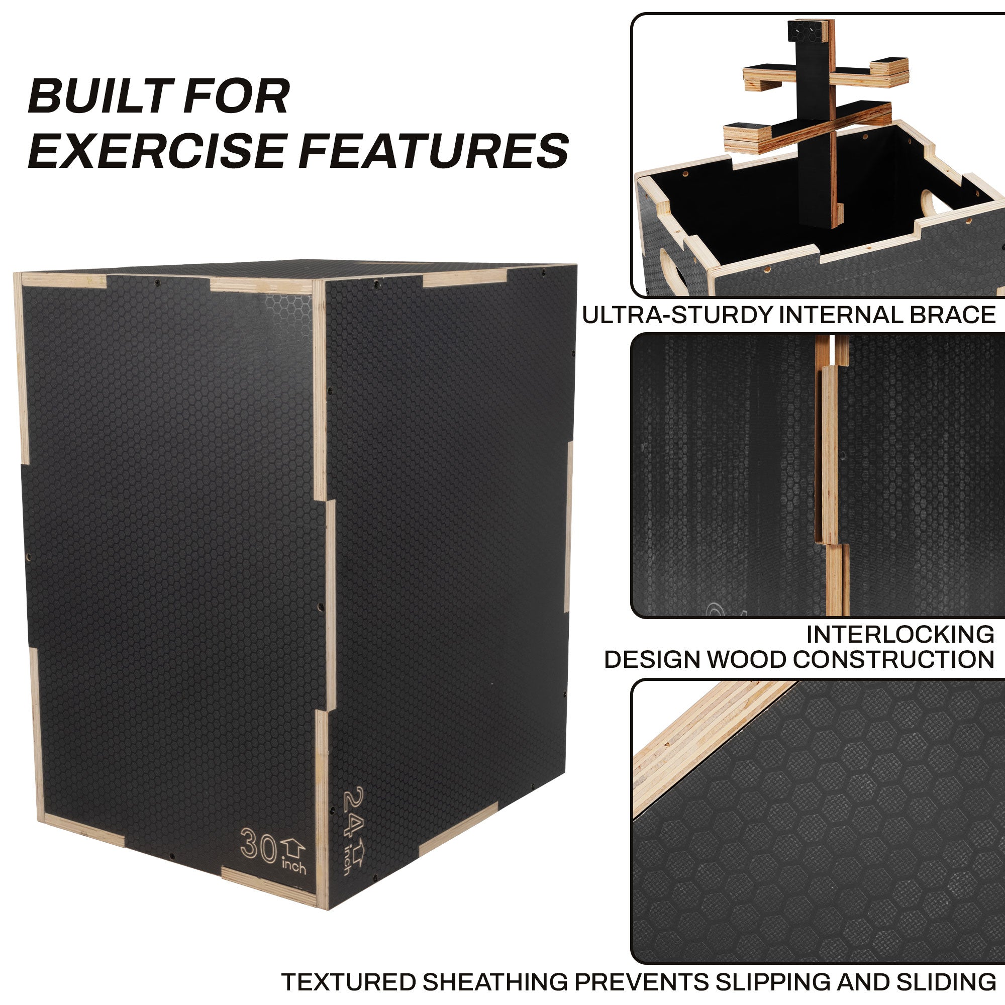 Signature 30" x 24" x 20" Wooden Plyo Box Non-Slip Jump Platform, Gray(Open Box) - VMInnovations