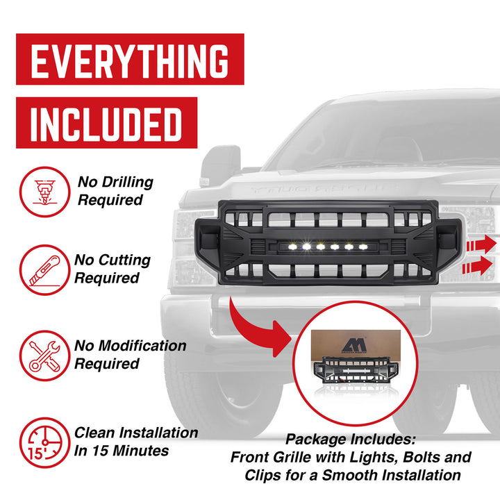 AMERICAN MODIFIED Front Grille Compatible with 2020-2022 Ford F250/F350, Black - VMInnovations