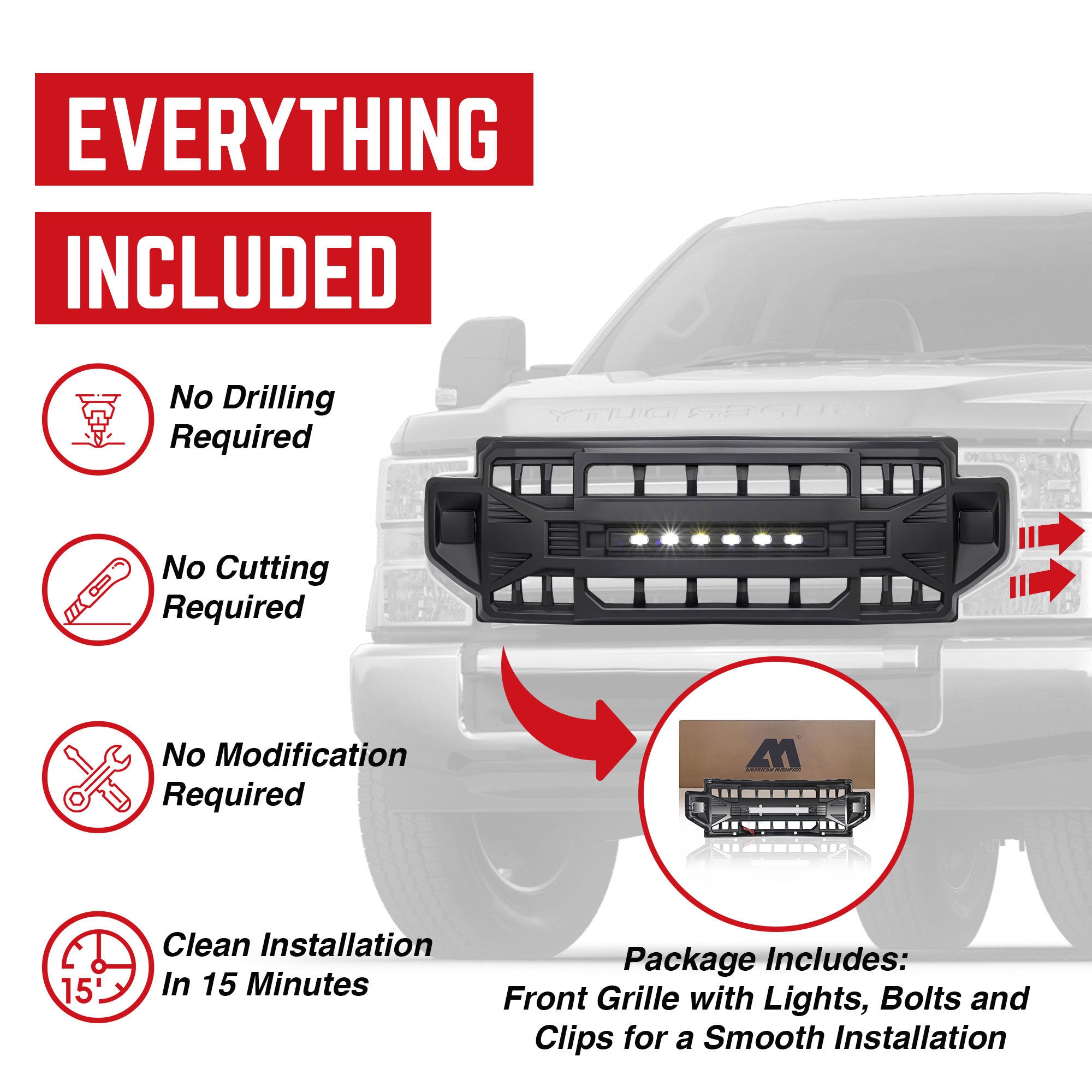AMERICAN MODIFIED Front Grille Compatible with 2020-2022 Ford F250/F350 (Used) - VMInnovations