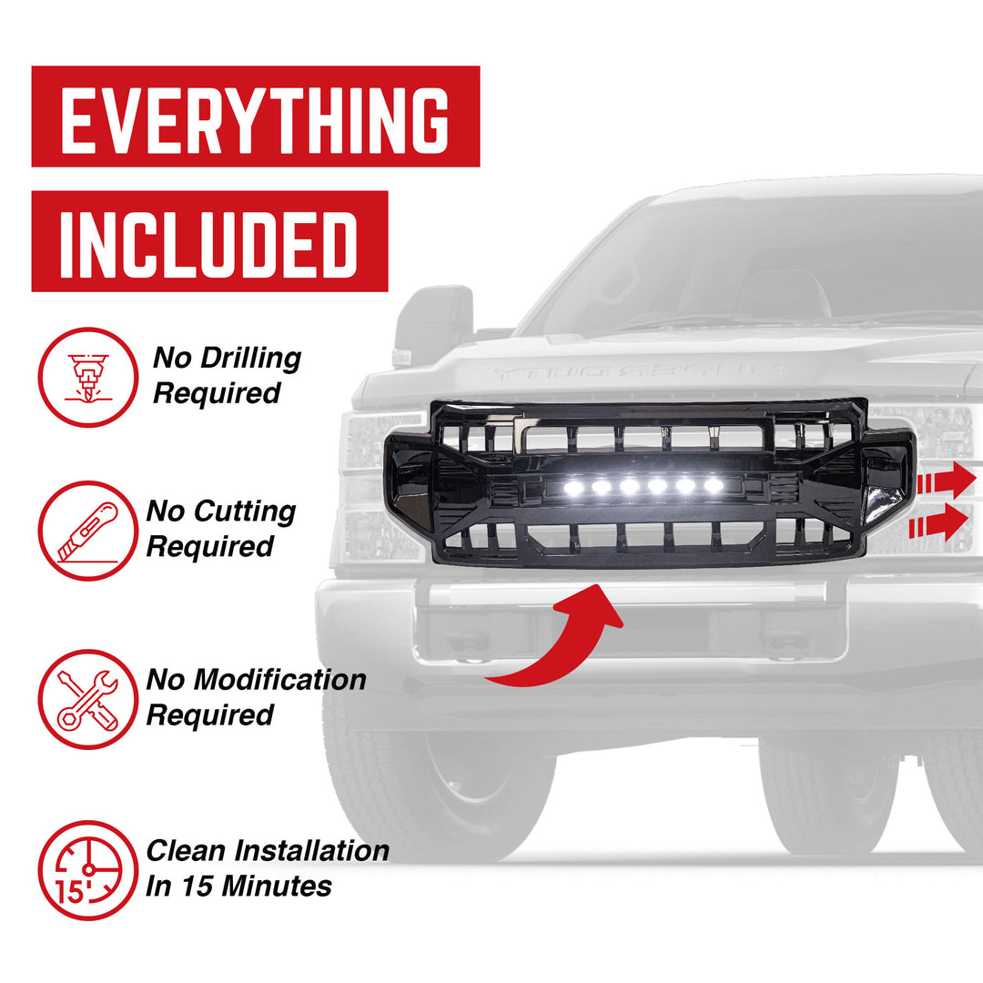 AMERICAN MODIFIED Armor Grille Compatible with 2020-2022 Ford F250/F350, Black - VMInnovations