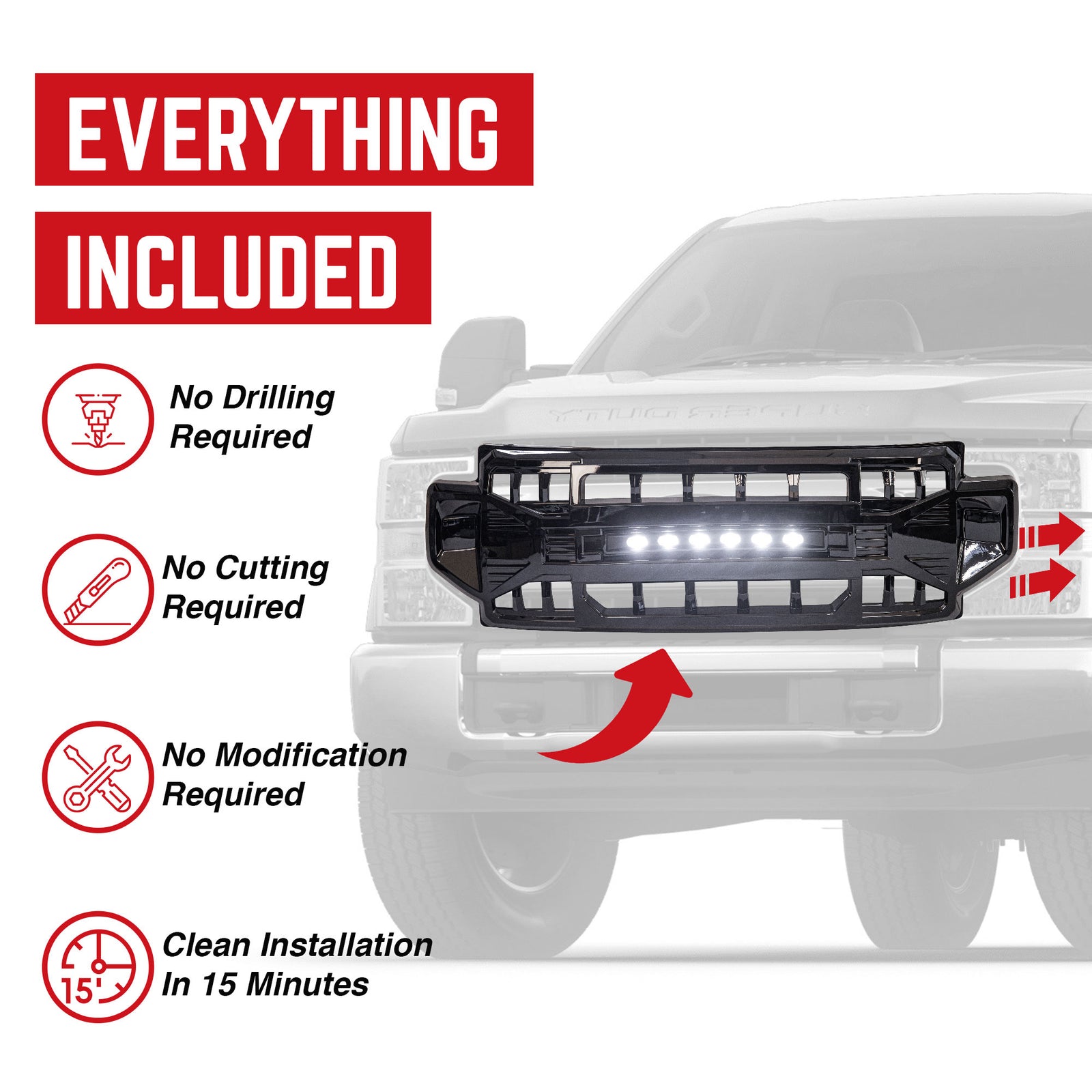 AMERICAN MODIFIED Armor Grille Compatible with 2020-2022 Ford F250/F350, Black - VMInnovations