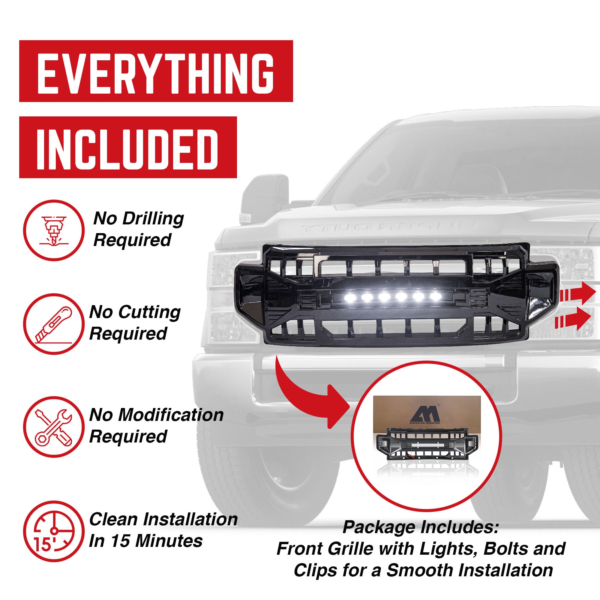 AMERICAN MODIFIED Armor Grille Compatible with 20-22 Ford F250/F350 (Open Box) - VMInnovations