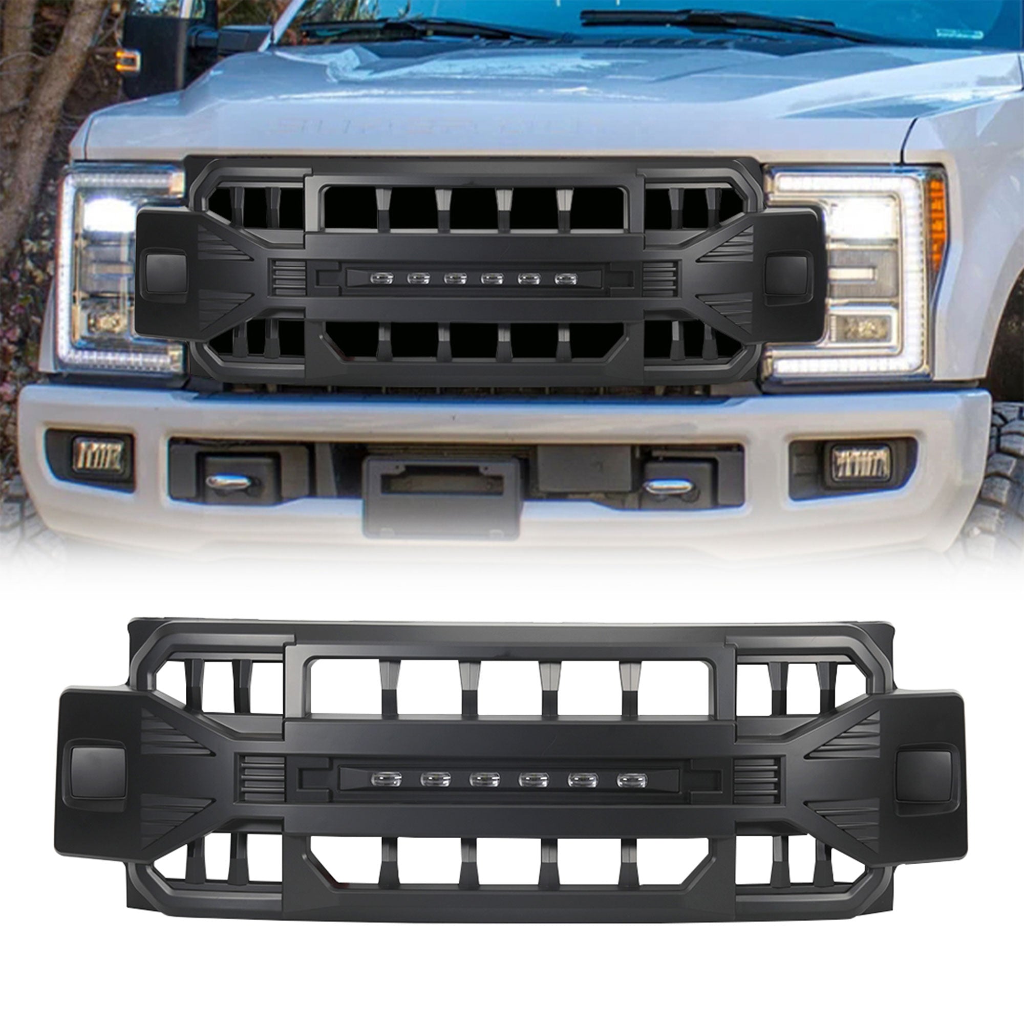 AMERICAN MODIFIED Armor Front Grille for 2017 to 2019 Ford F250/350, Matte Black - VMInnovations