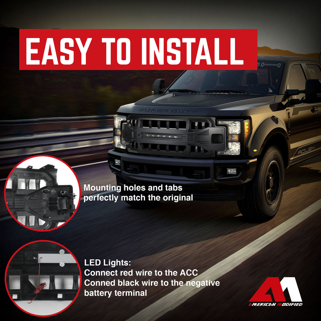 AMERICAN MODIFIED Armor Front Grille for 2017 to 2019 Ford F250/350, Matte Black - VMInnovations