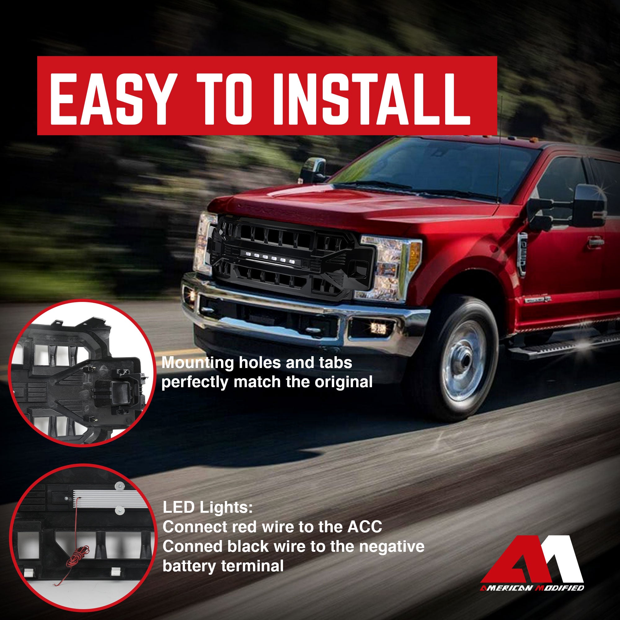 AMERICAN MODIFIED Armor Grille for 17-19 Ford F250/350, Glossy Black (Open Box) - VMInnovations