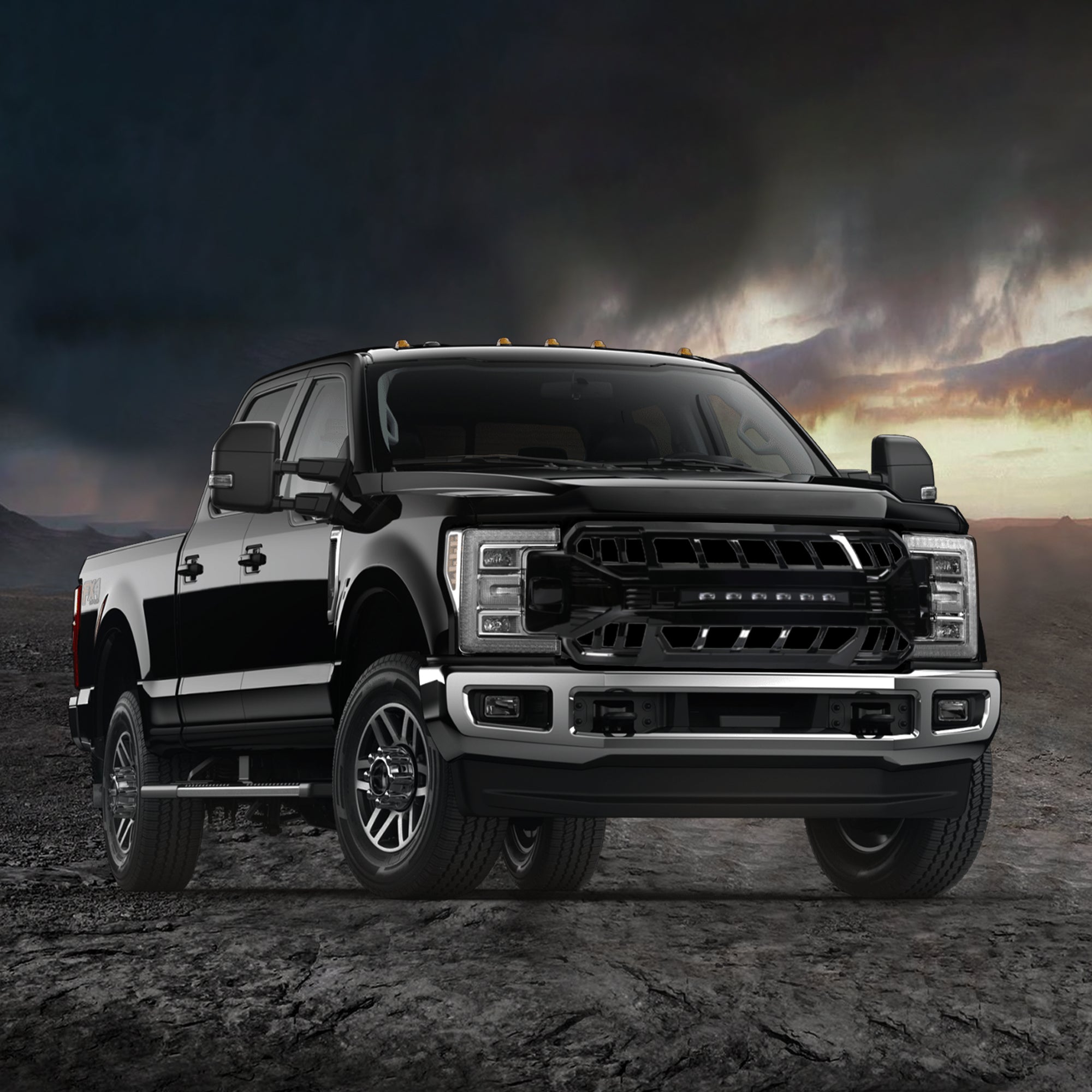AMERICAN MODIFIED Armor Grille for 2017 to 2019 Ford F250/350, Glossy Black - VMInnovations